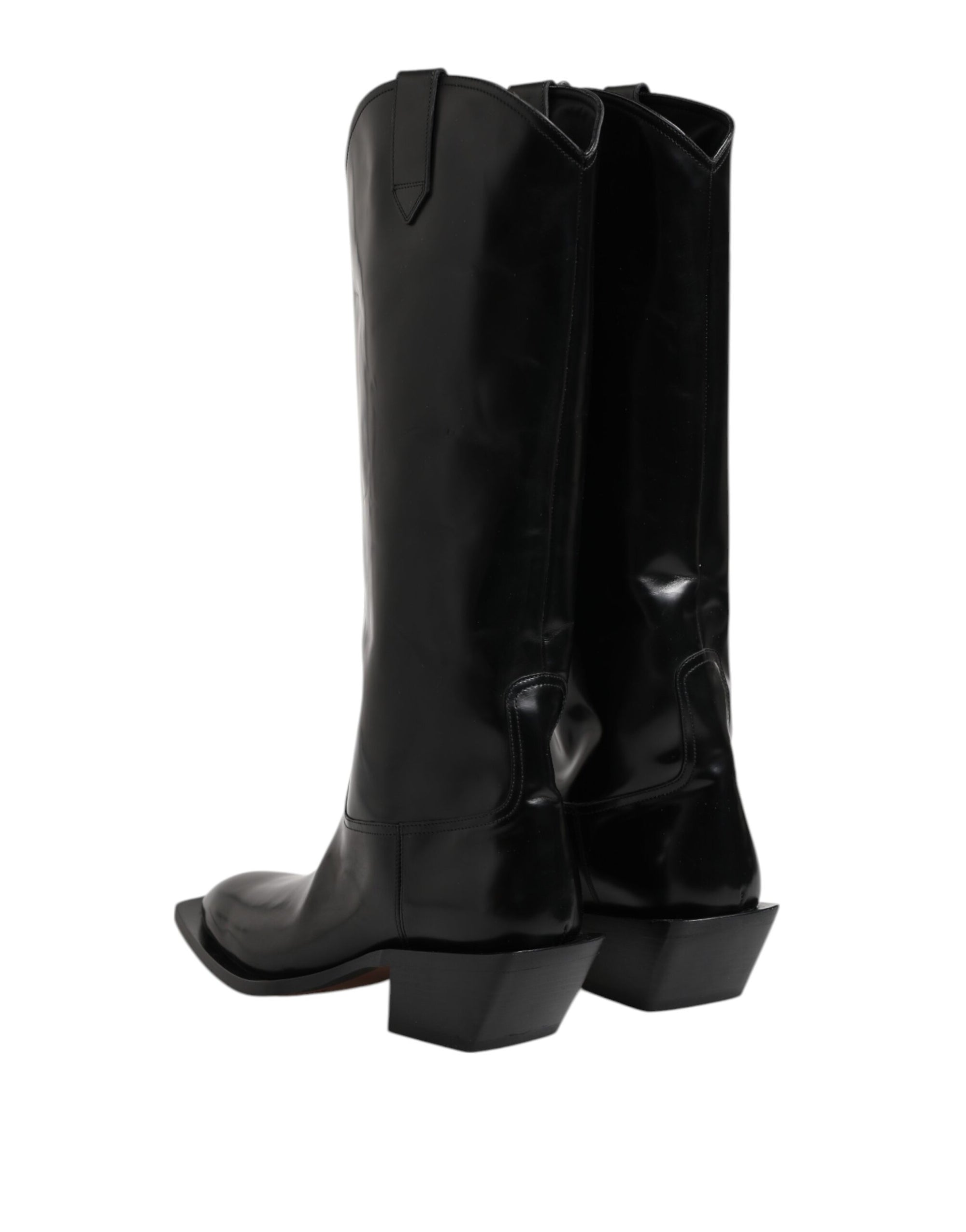 Bottes hautes en cuir de veau noir avec logo Dolce &amp; Gabbana