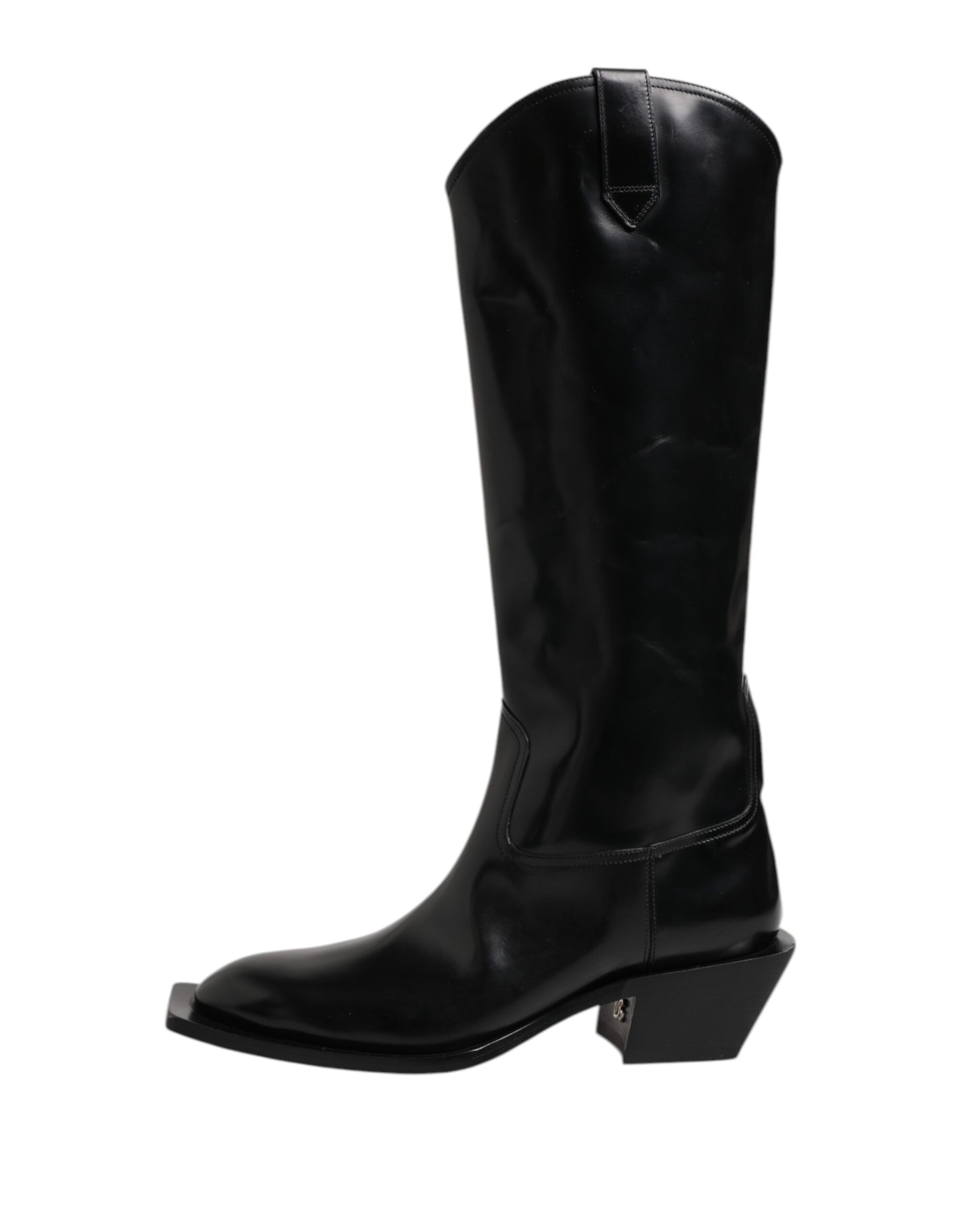 Bottes hautes en cuir de veau noir avec logo Dolce &amp; Gabbana