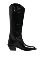 Bottes hautes en cuir de veau noir avec logo Dolce &amp; Gabbana