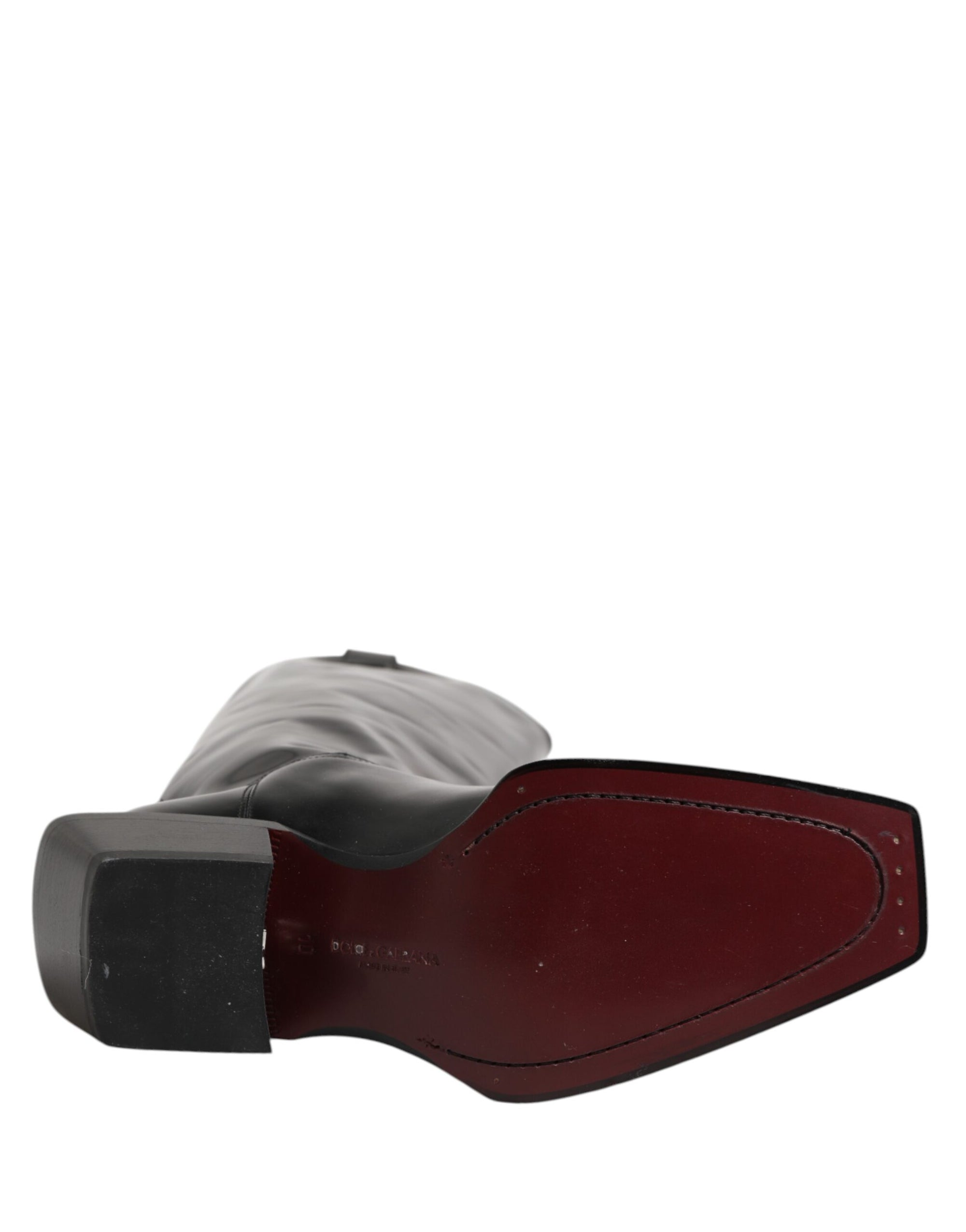 Bottes hautes en cuir de veau noir avec logo Dolce &amp; Gabbana