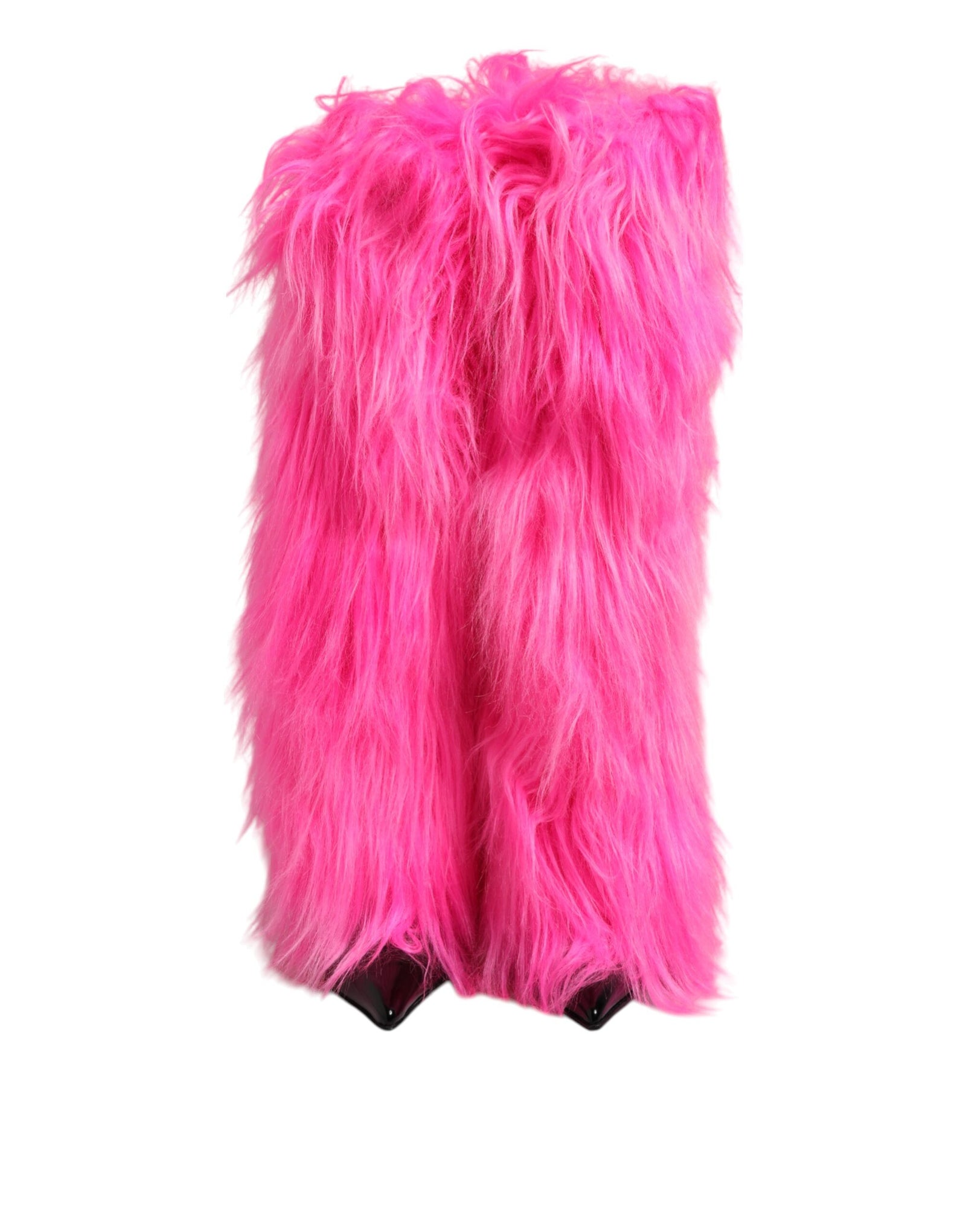 Dolce &amp; Gabbana Pink Faux Fur Leather High Heels Boots Shoes