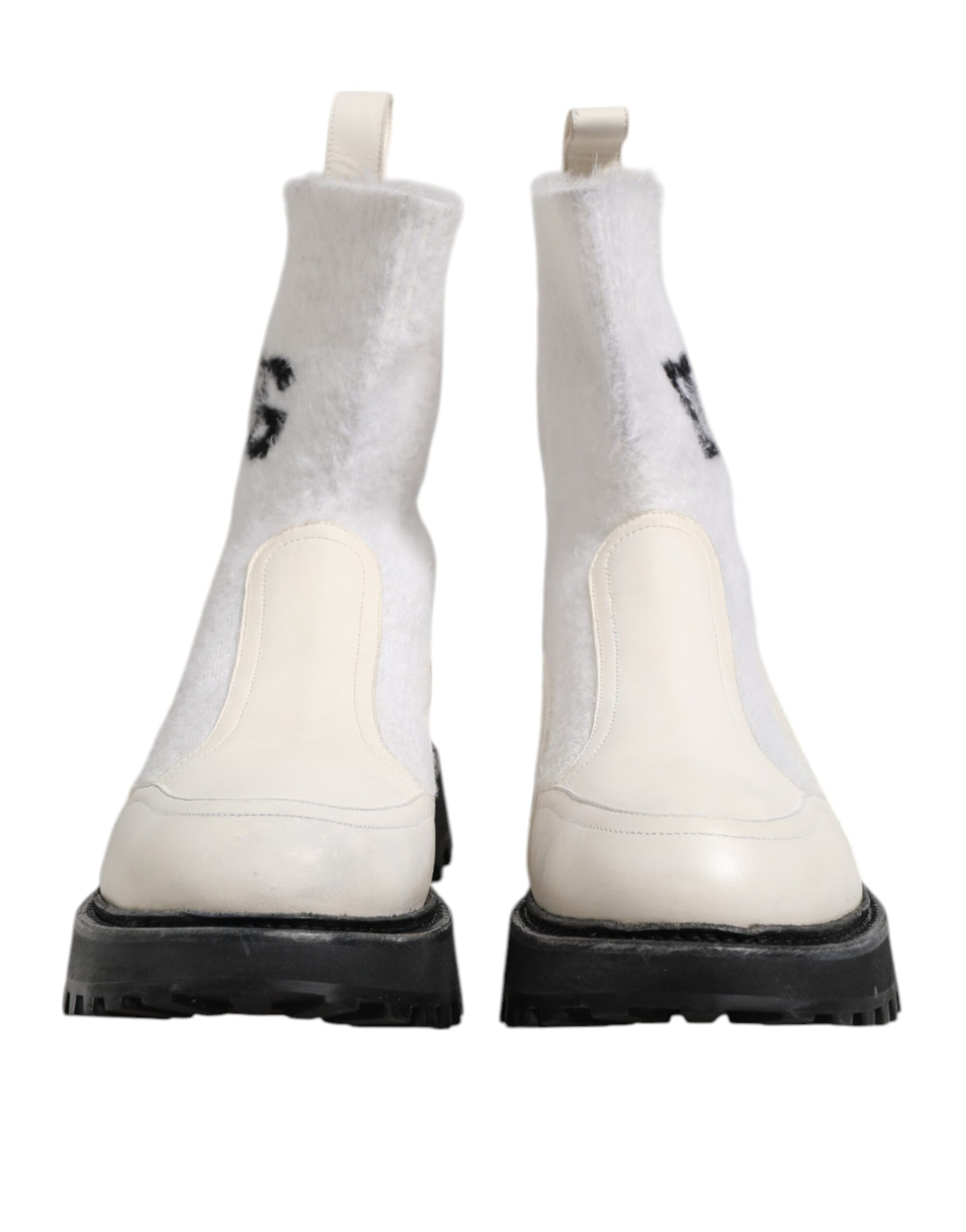 Bottes mi-mollet Dolce &amp; Gabbana blanches et beiges avec logo DG