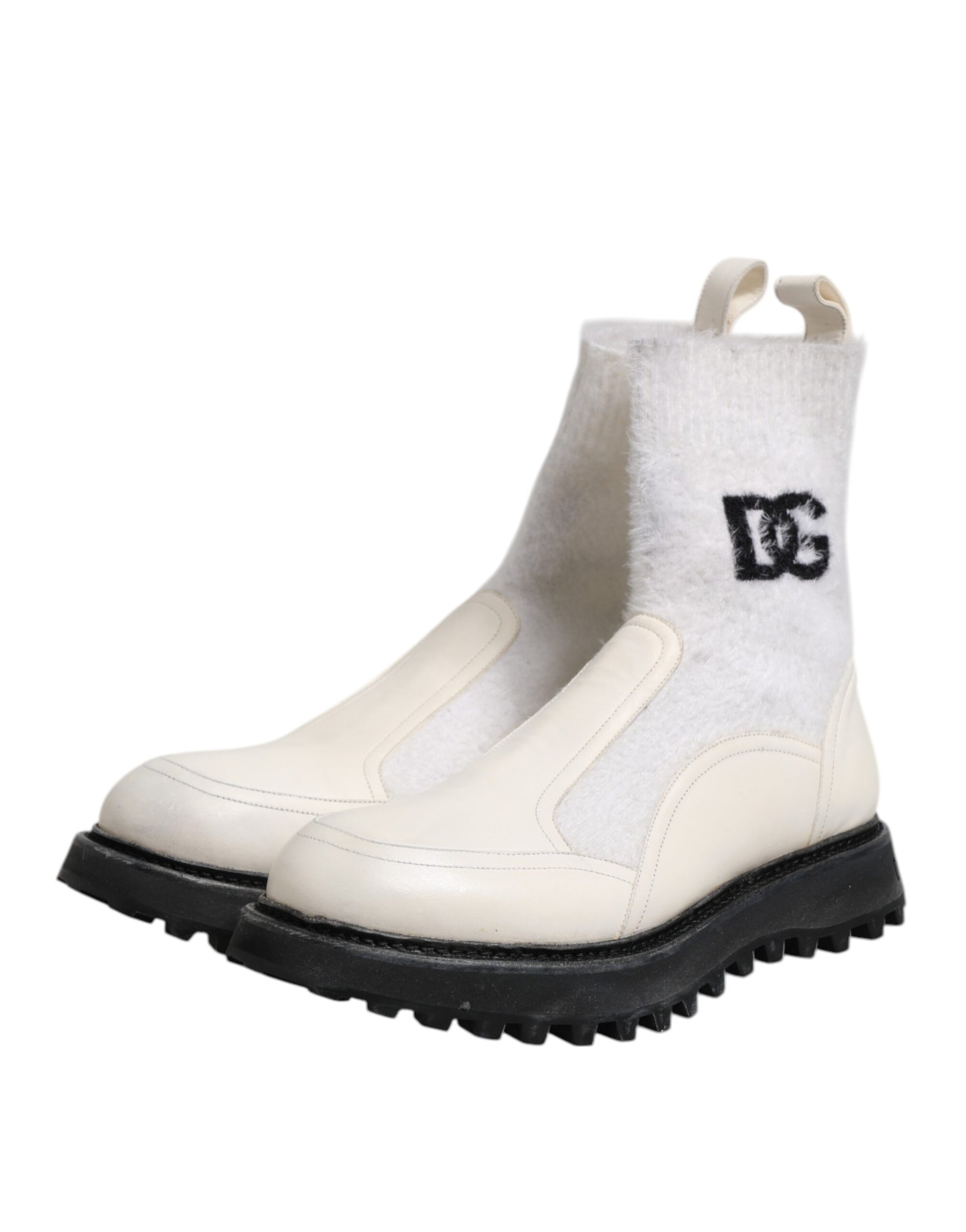 Bottes mi-mollet Dolce &amp; Gabbana blanches et beiges avec logo DG