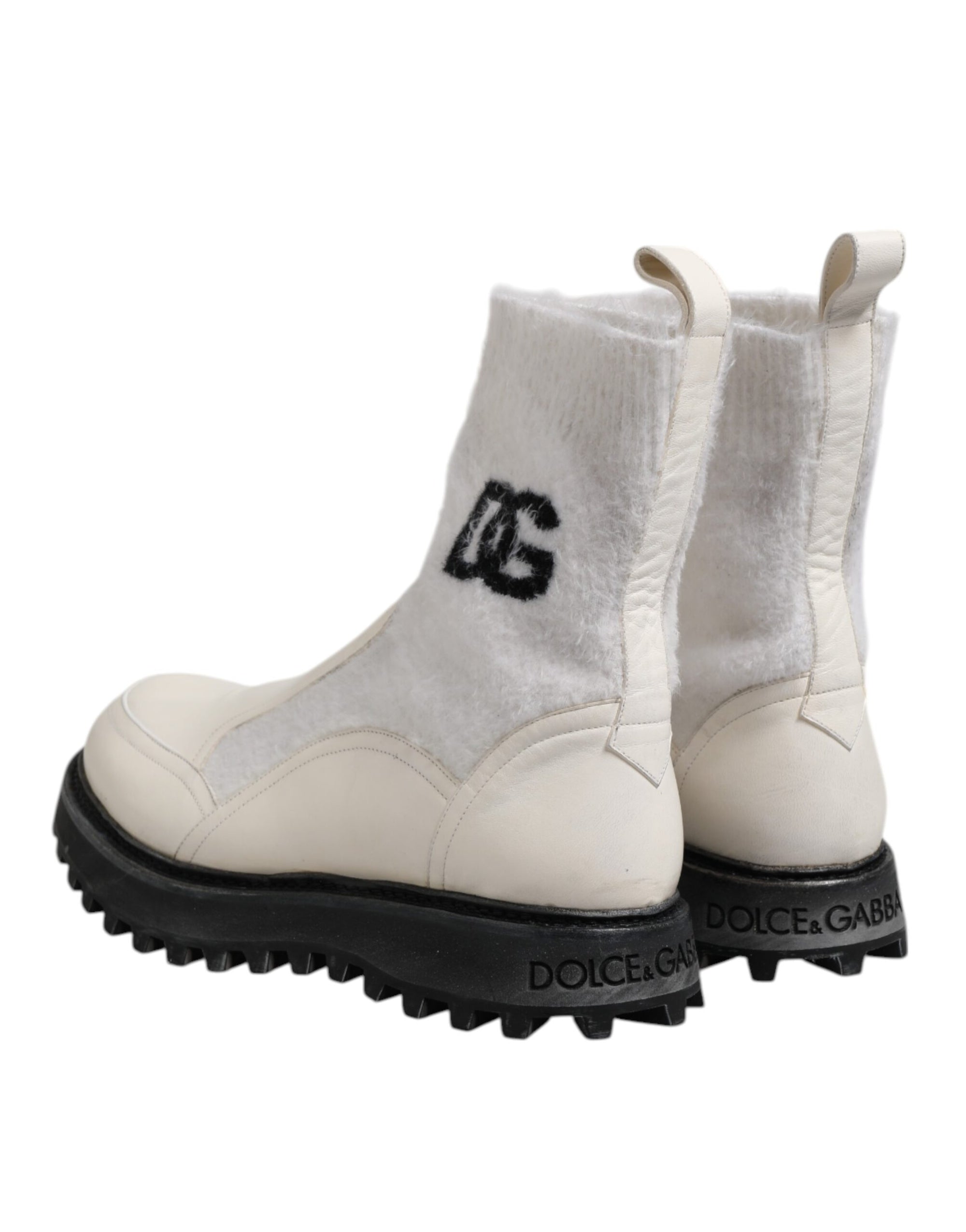 Bottes mi-mollet Dolce &amp; Gabbana blanches et beiges avec logo DG