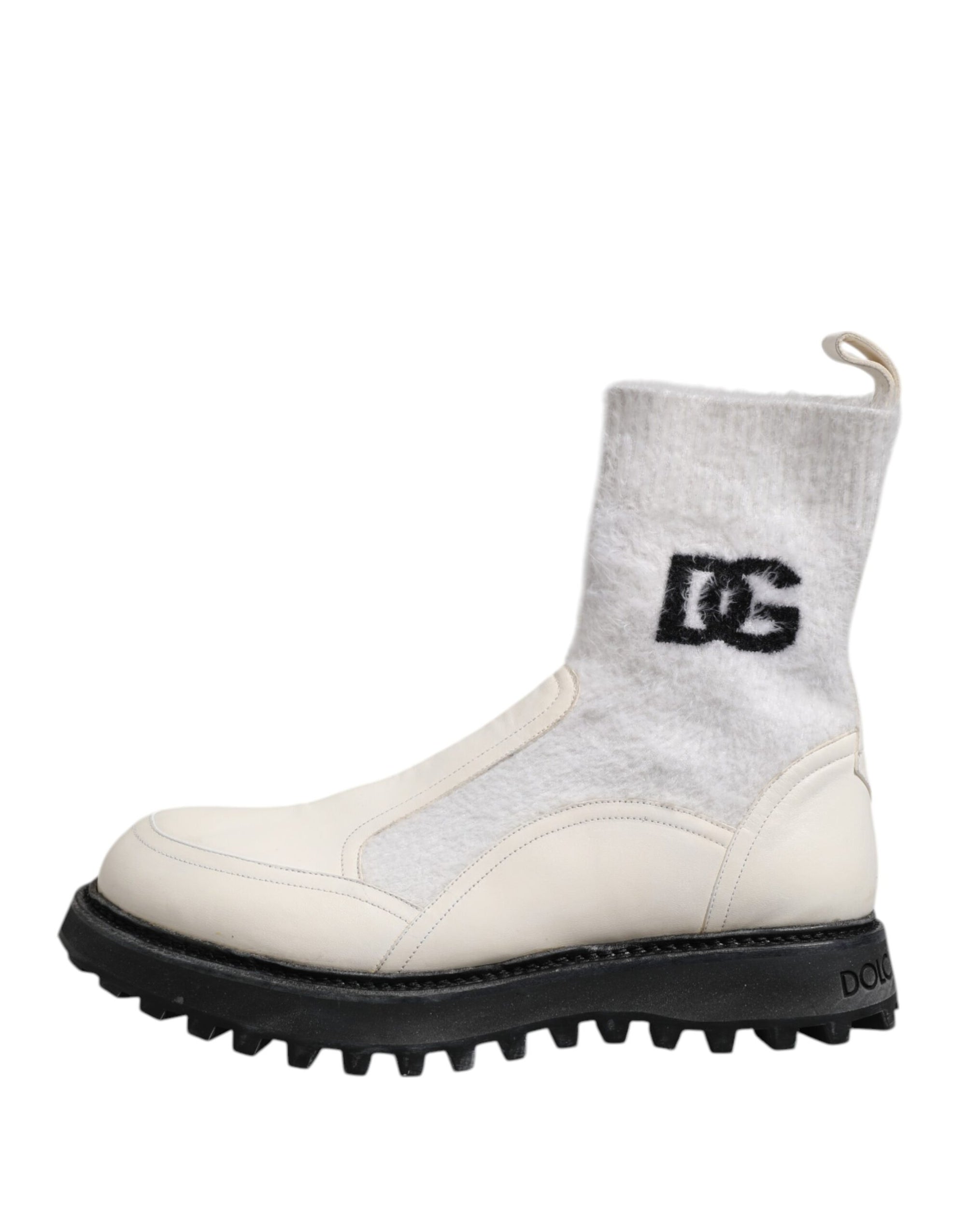 Bottes mi-mollet Dolce &amp; Gabbana blanches et beiges avec logo DG