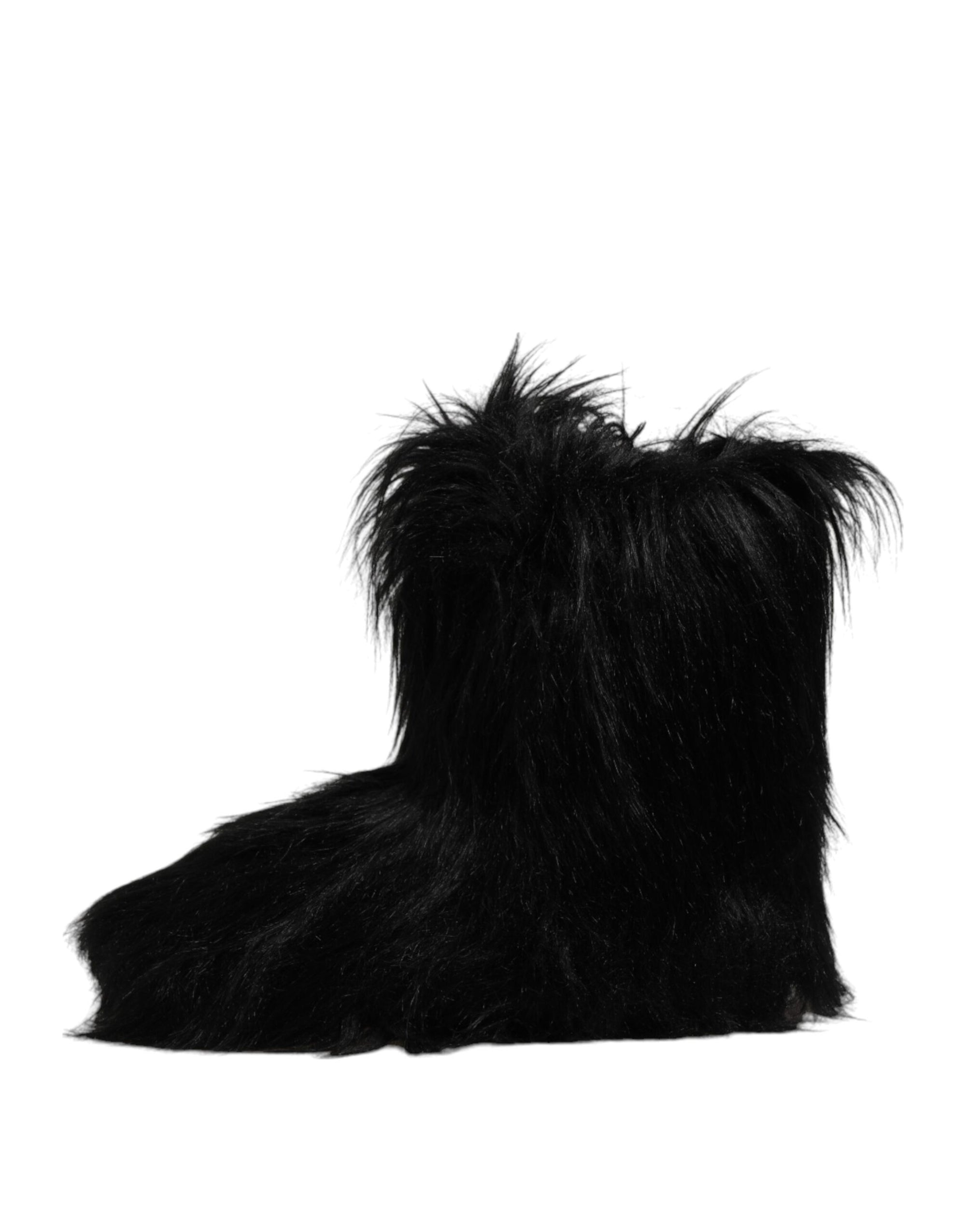 Bottes mi-mollet en fausse fourrure noire Dolce &amp; Gabbana