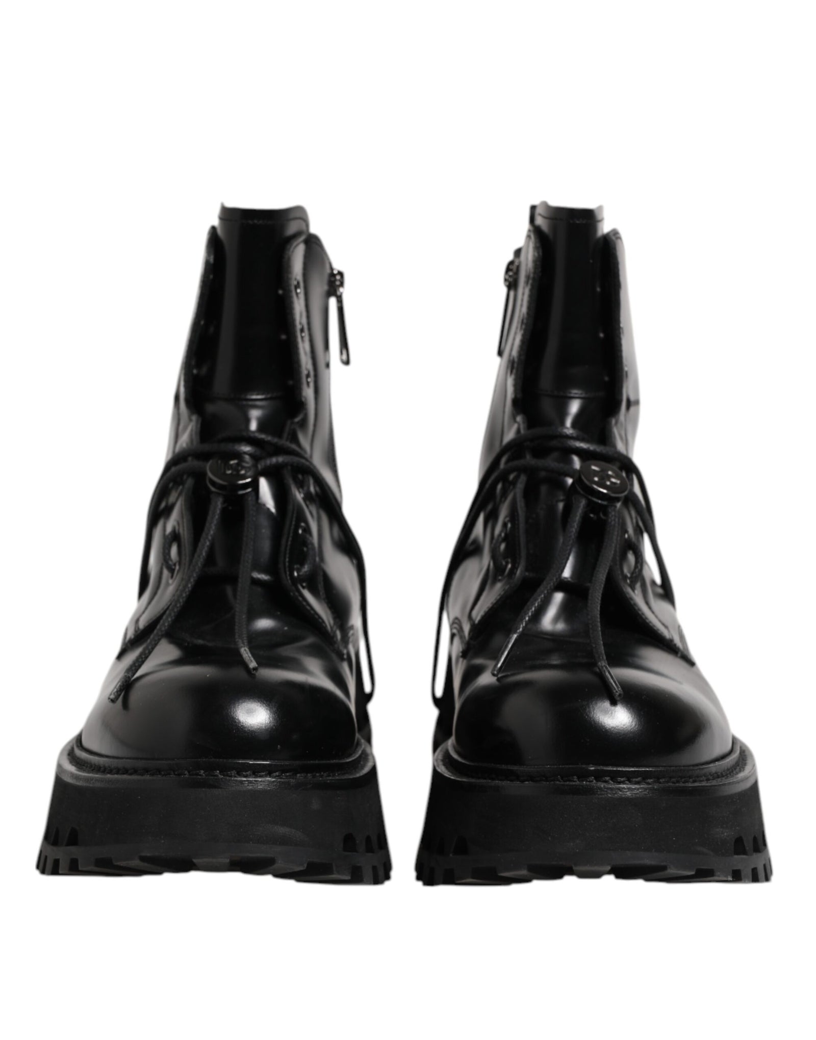 Bottines à lacets en cuir noir avec logo Dolce &amp; Gabbana