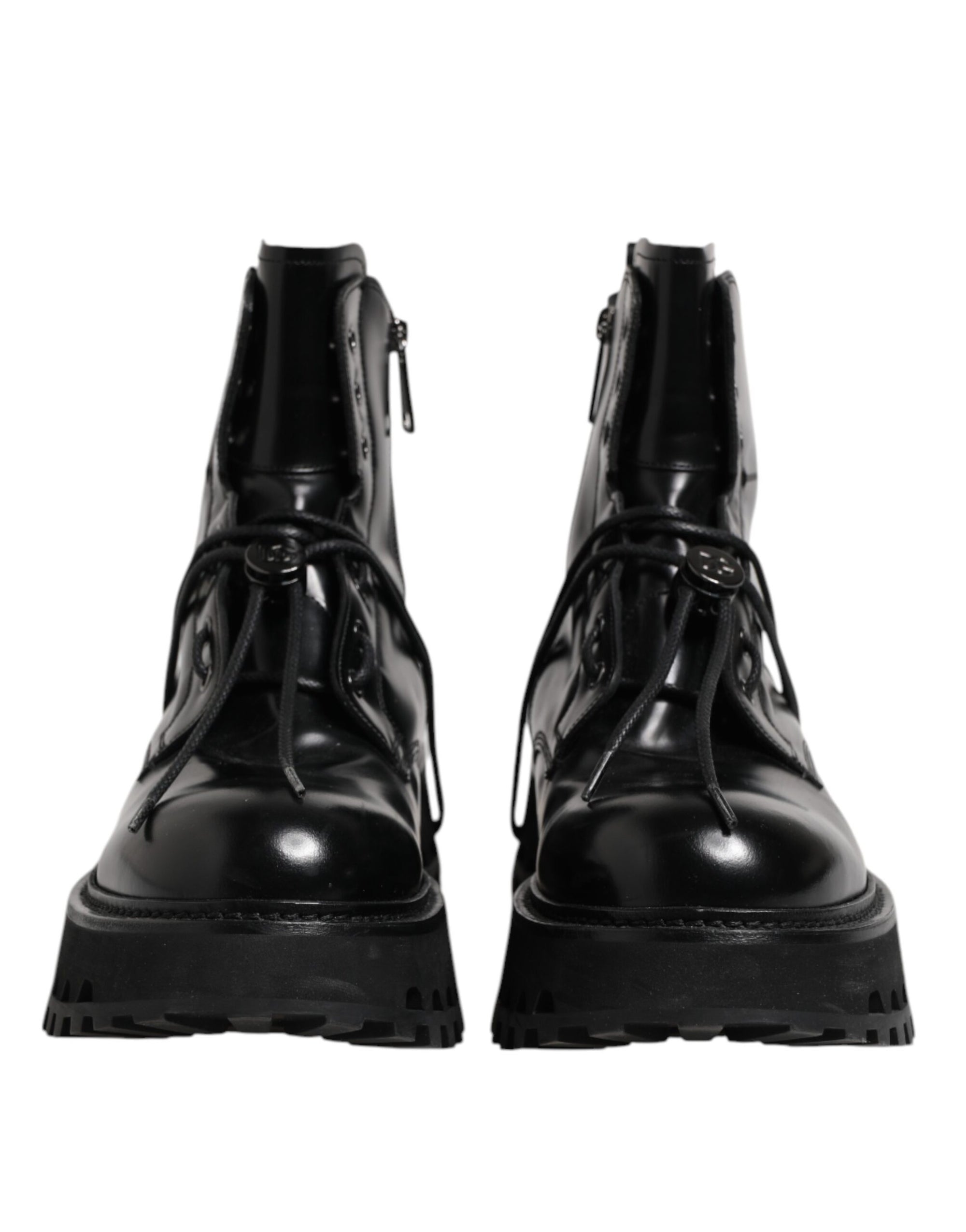 Bottines à lacets en cuir noir avec logo Dolce &amp; Gabbana