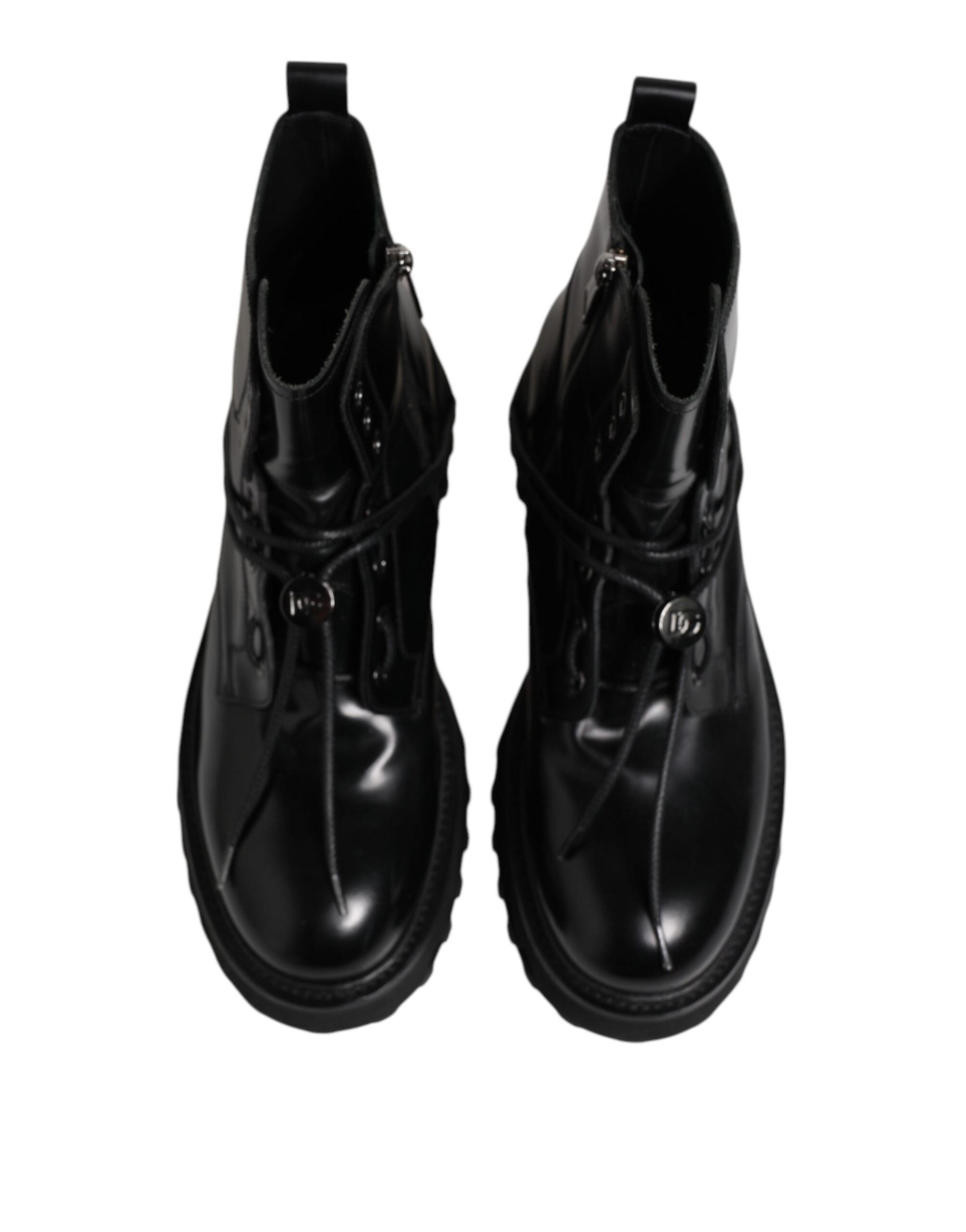 Bottines à lacets en cuir noir avec logo Dolce &amp; Gabbana