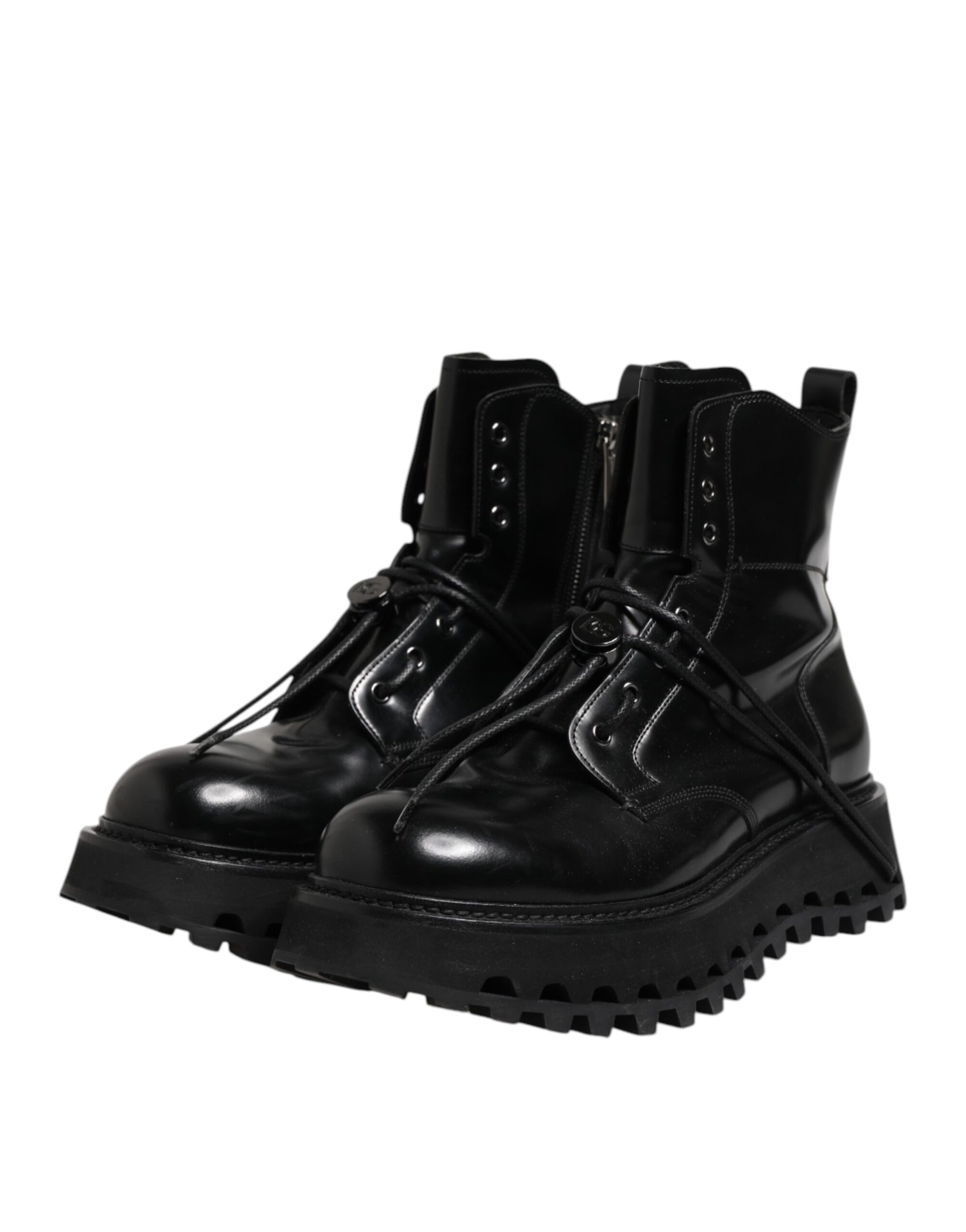 Bottines à lacets en cuir noir avec logo Dolce &amp; Gabbana