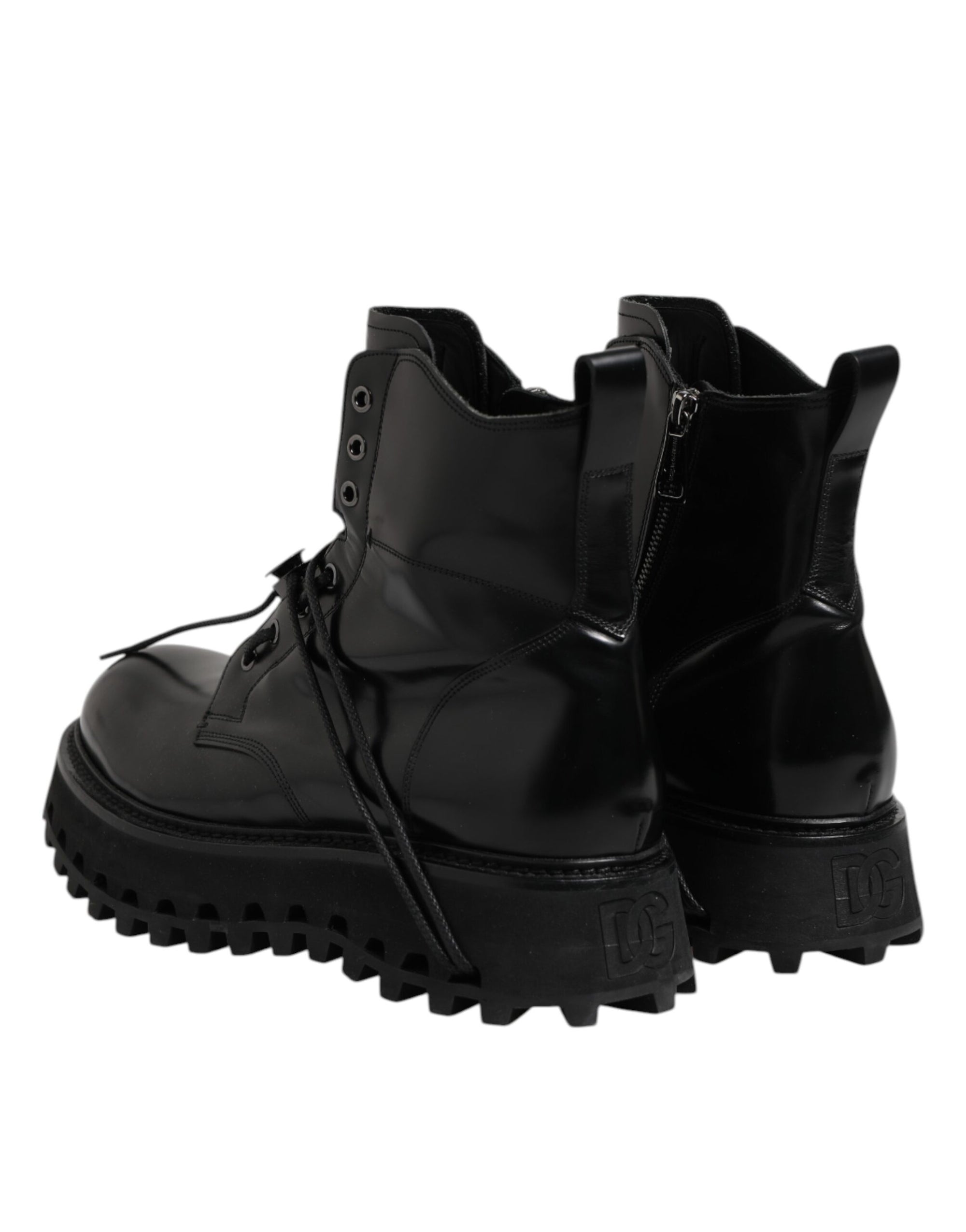 Bottines à lacets en cuir noir avec logo Dolce &amp; Gabbana