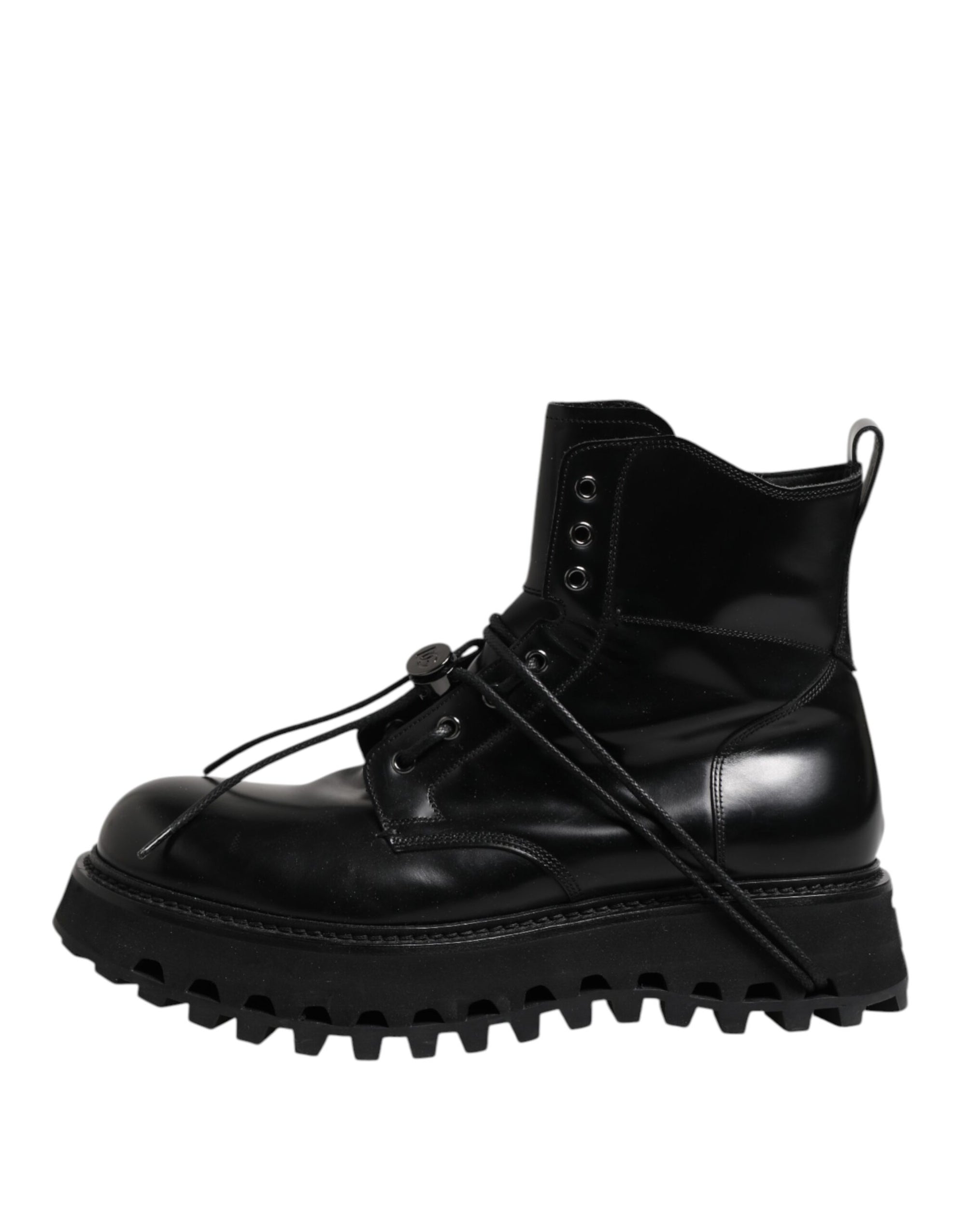 Bottines à lacets en cuir noir avec logo Dolce &amp; Gabbana