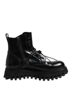 Bottines à lacets en cuir noir avec logo Dolce &amp; Gabbana