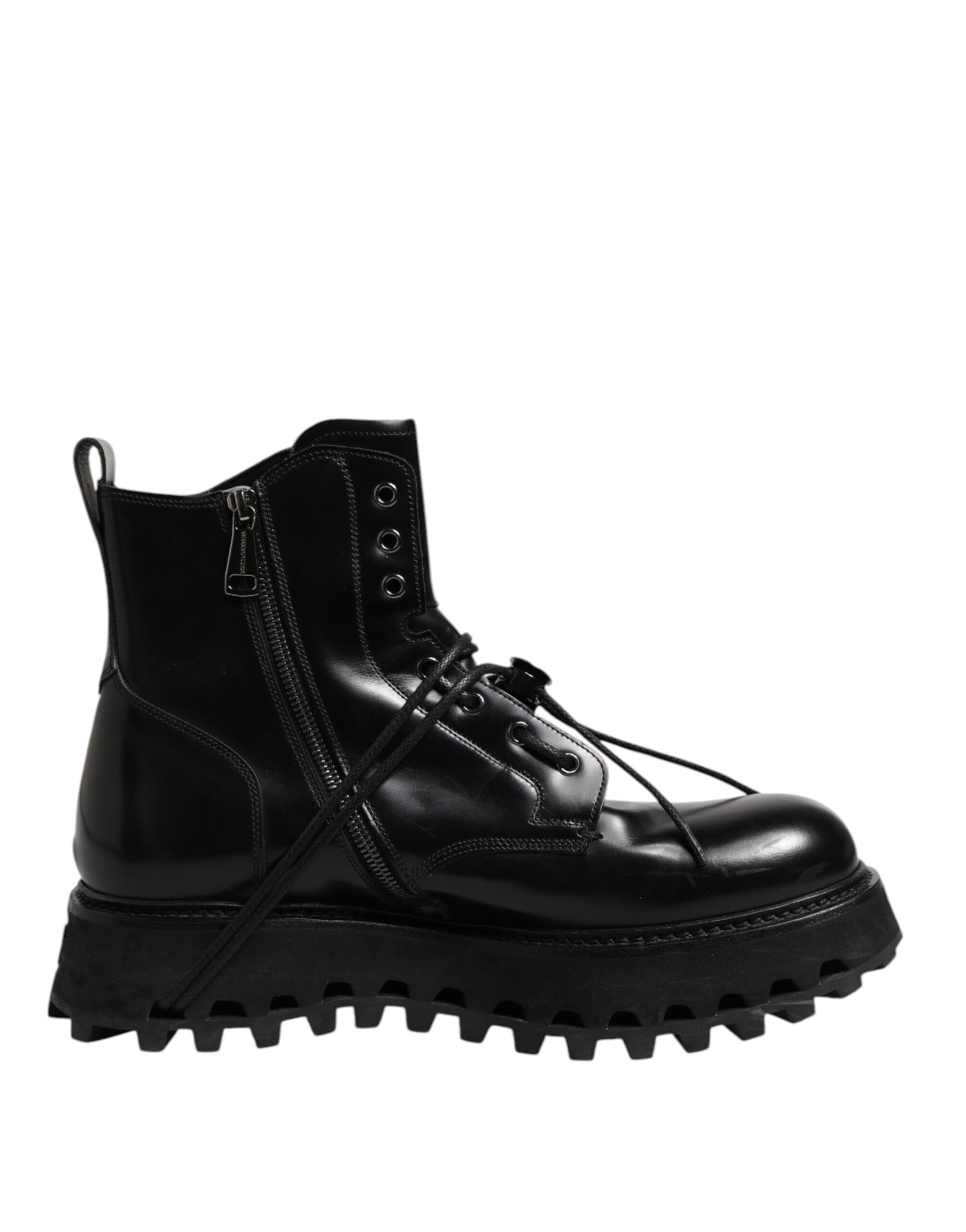 Bottines à lacets en cuir noir avec logo Dolce &amp; Gabbana