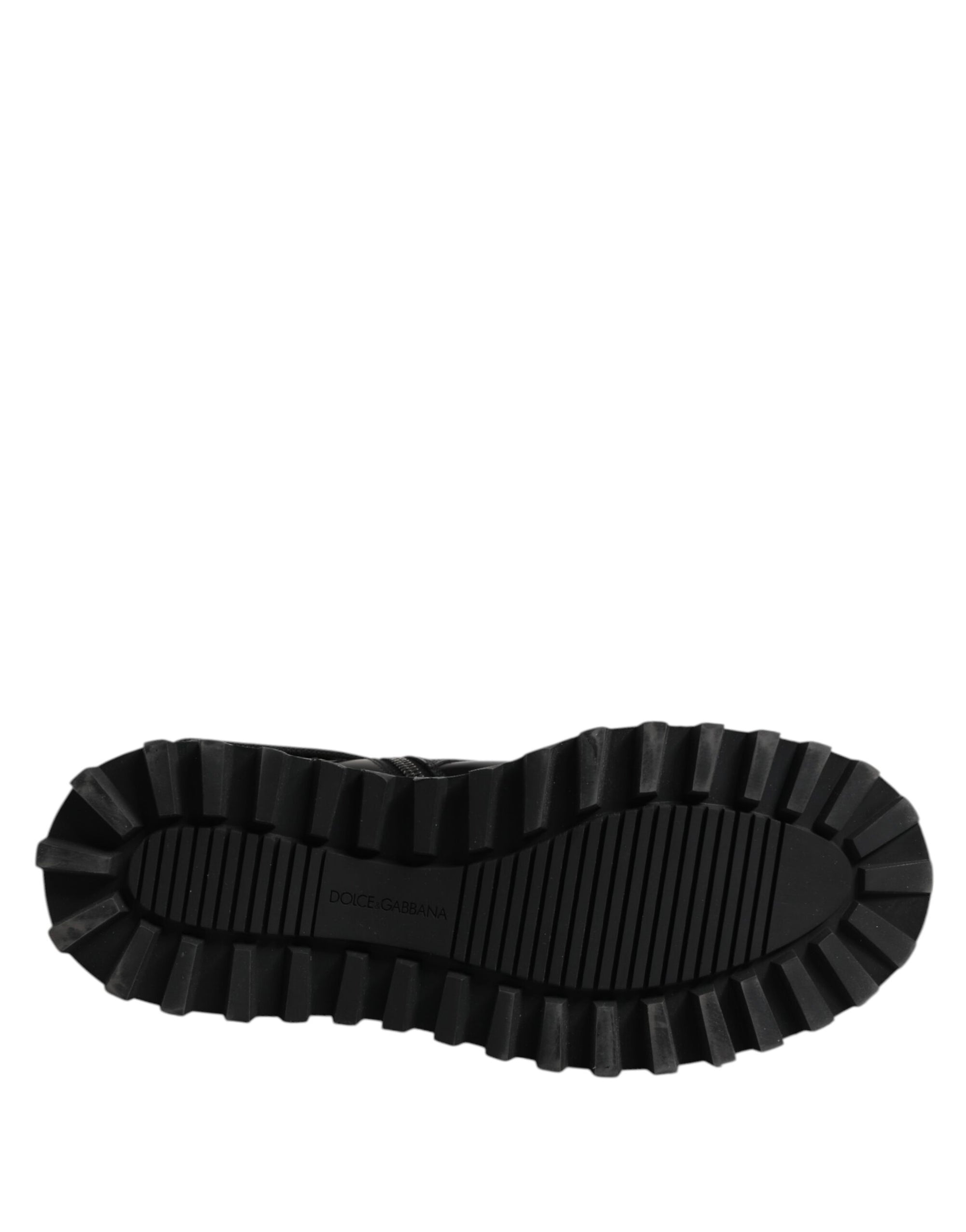 Bottines à lacets en cuir noir avec logo Dolce &amp; Gabbana