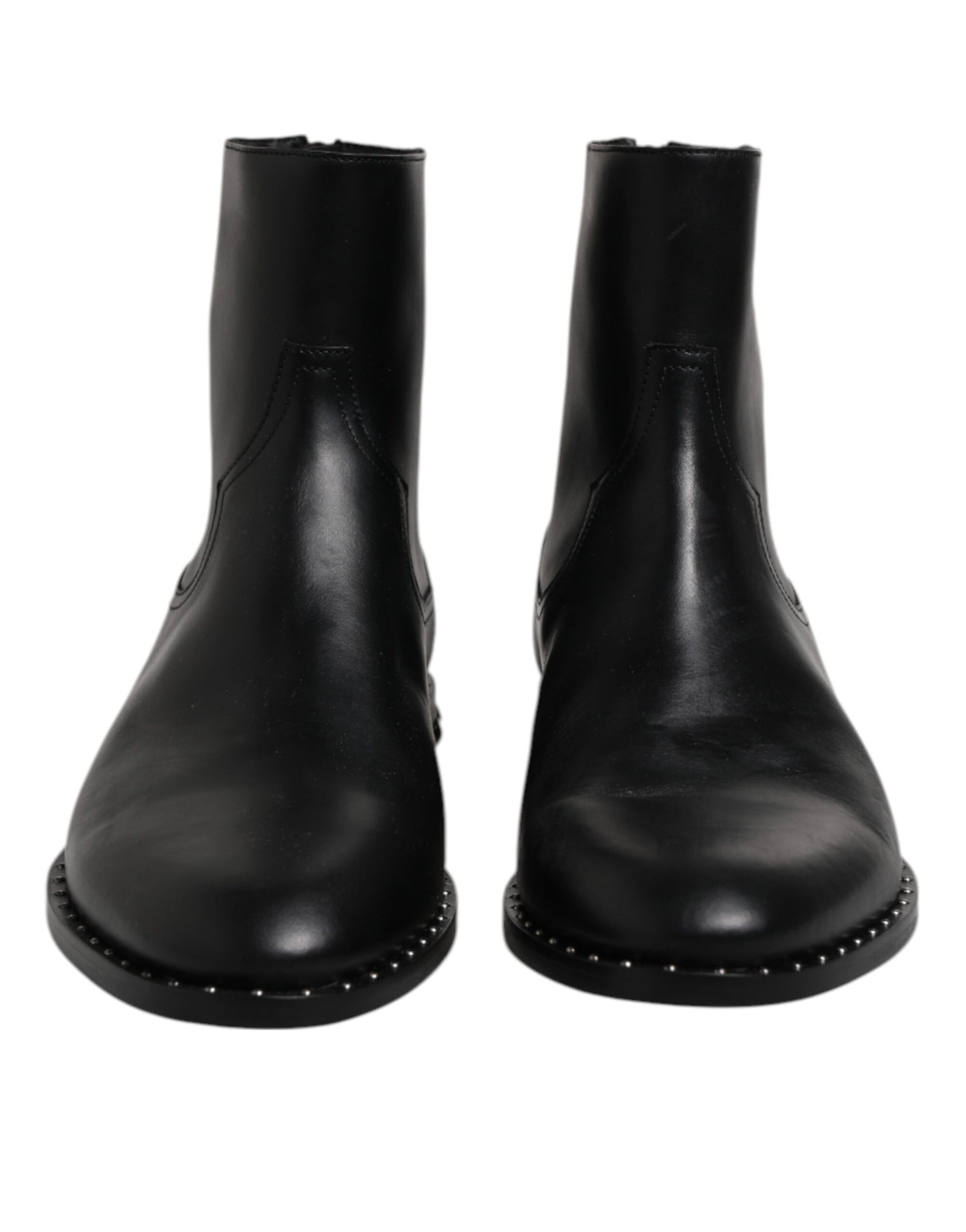 Bottines à logo en cuir noir Dolce &amp; Gabbana, chaussures cloutées