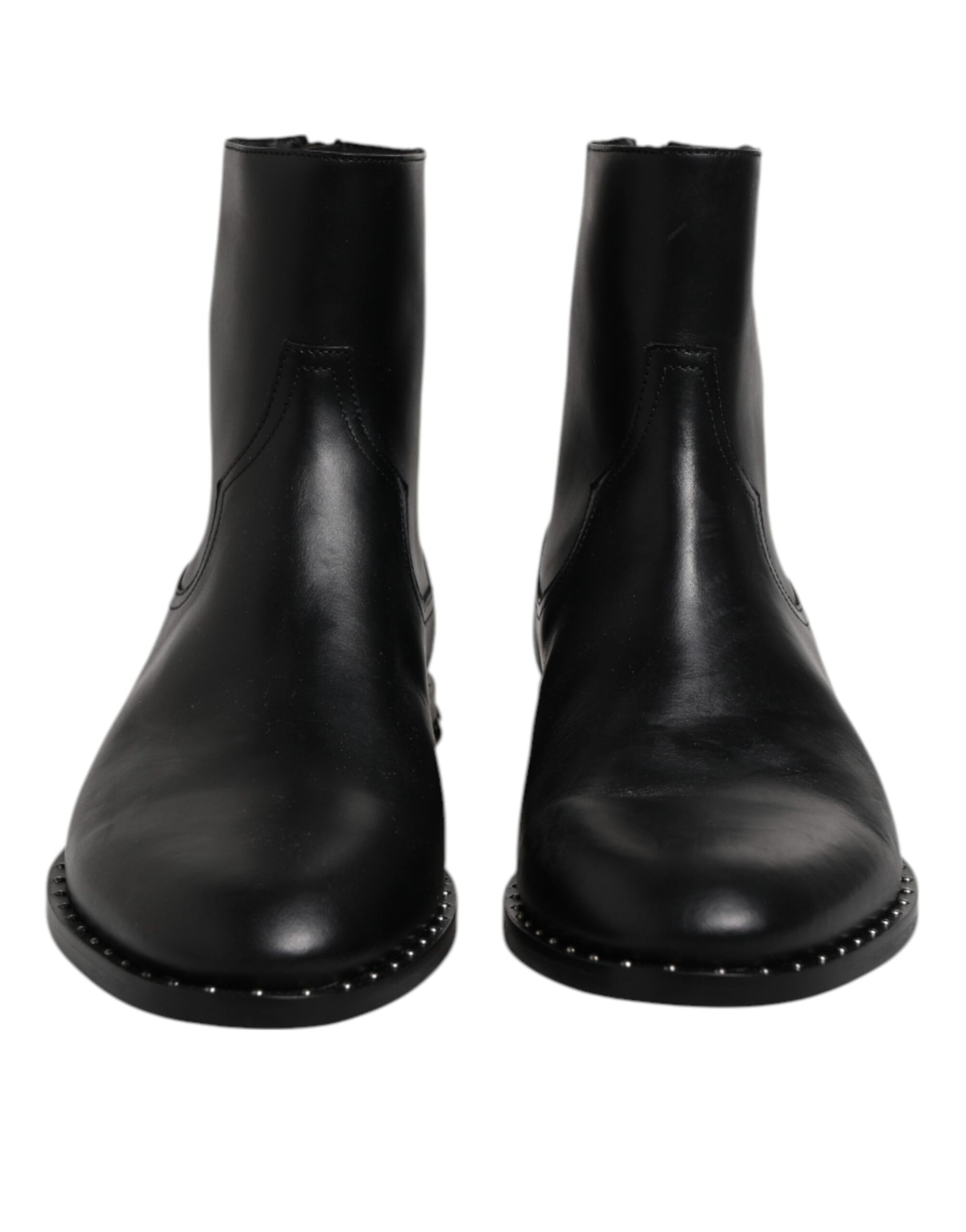 Bottines à logo en cuir noir Dolce &amp; Gabbana, chaussures cloutées