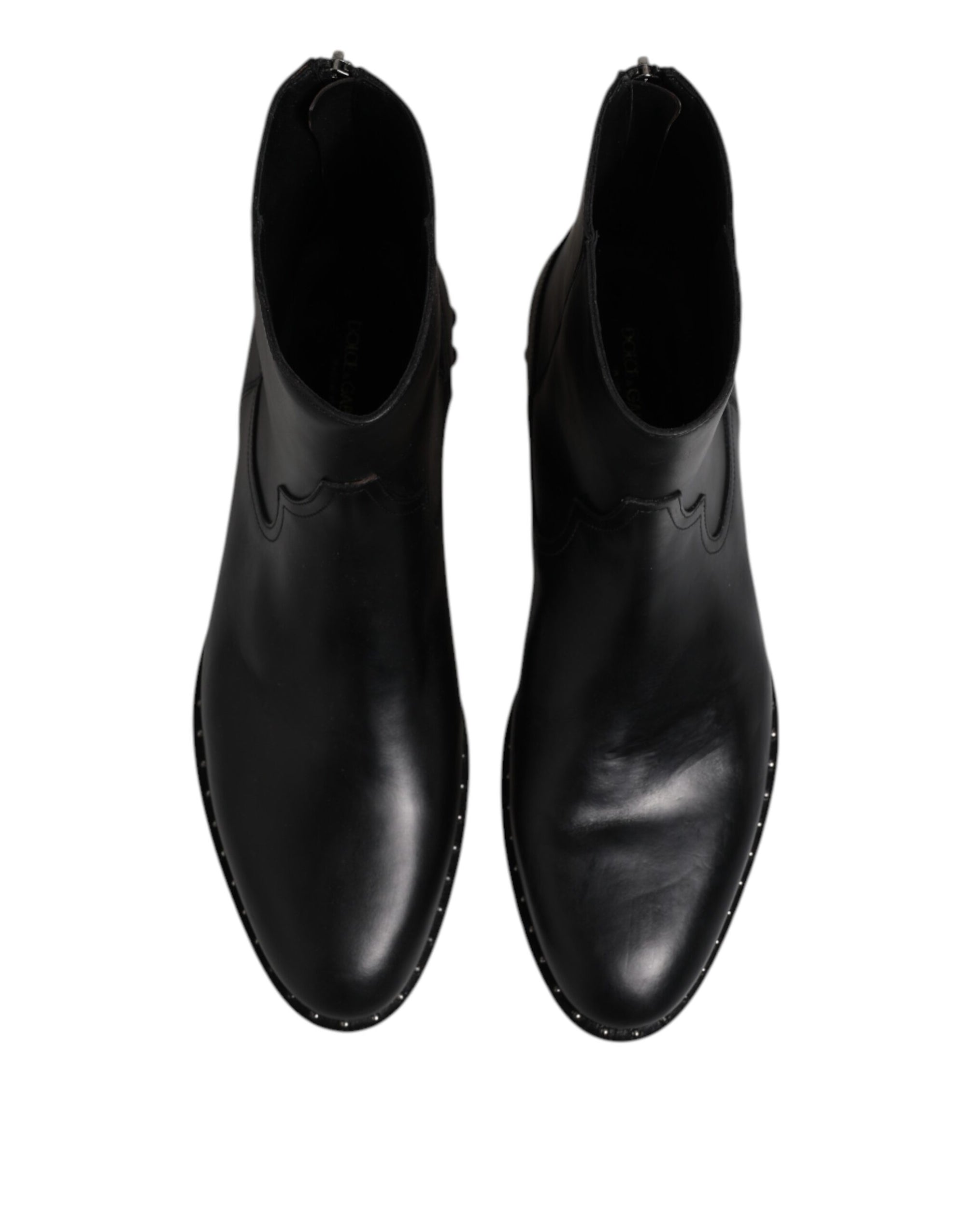 Bottines à logo en cuir noir Dolce &amp; Gabbana, chaussures cloutées