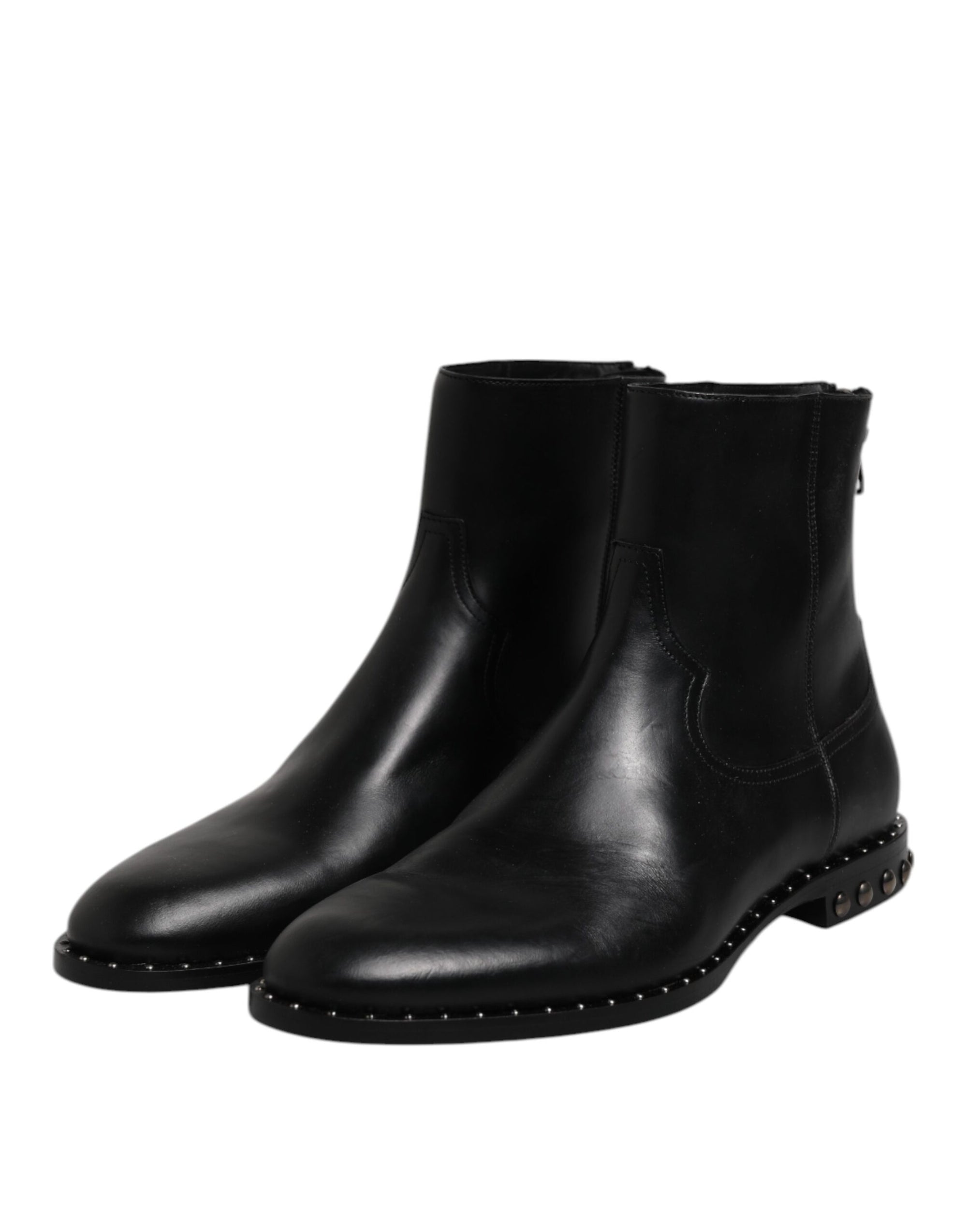 Bottines à logo en cuir noir Dolce &amp; Gabbana, chaussures cloutées