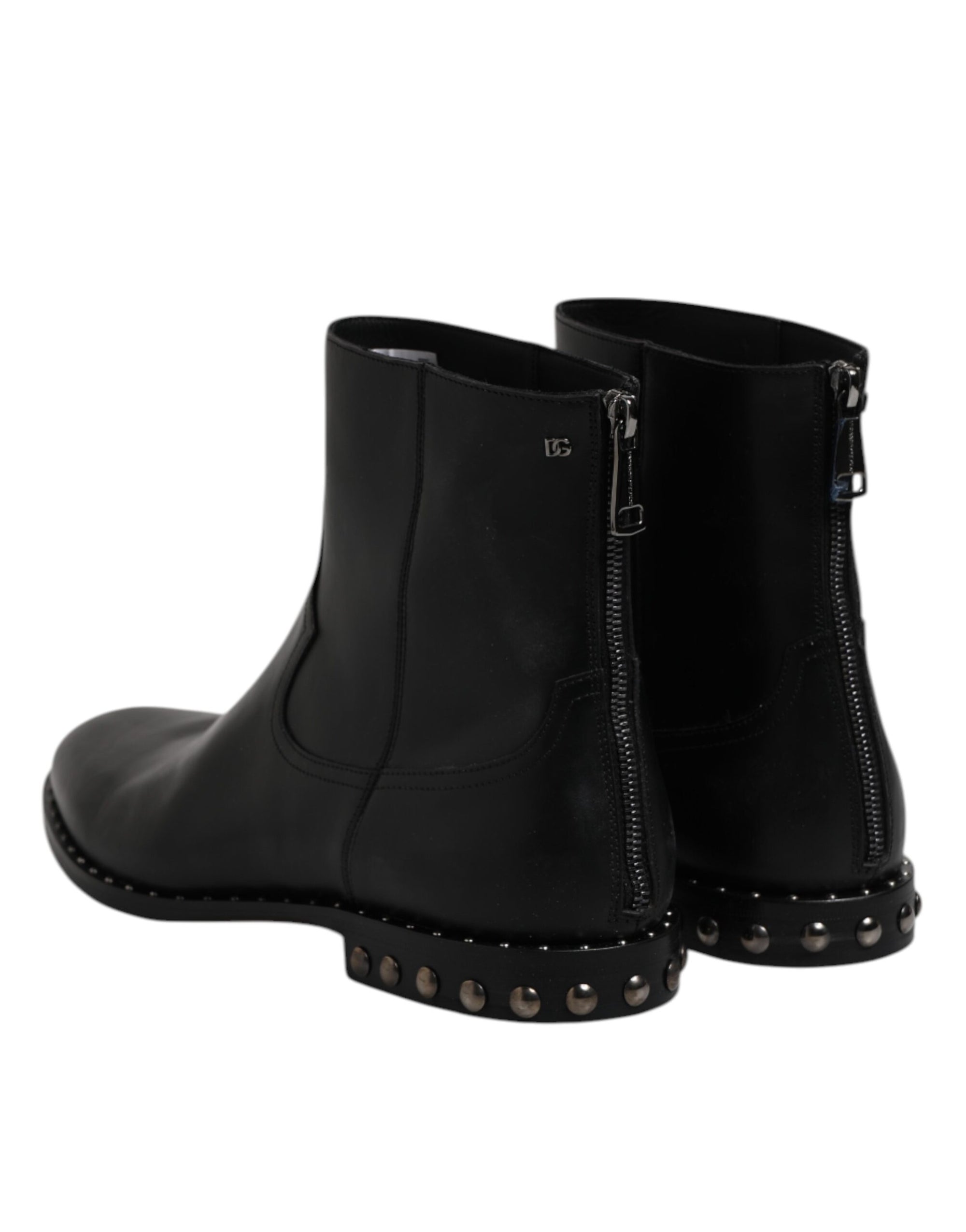 Bottines à logo en cuir noir Dolce &amp; Gabbana, chaussures cloutées