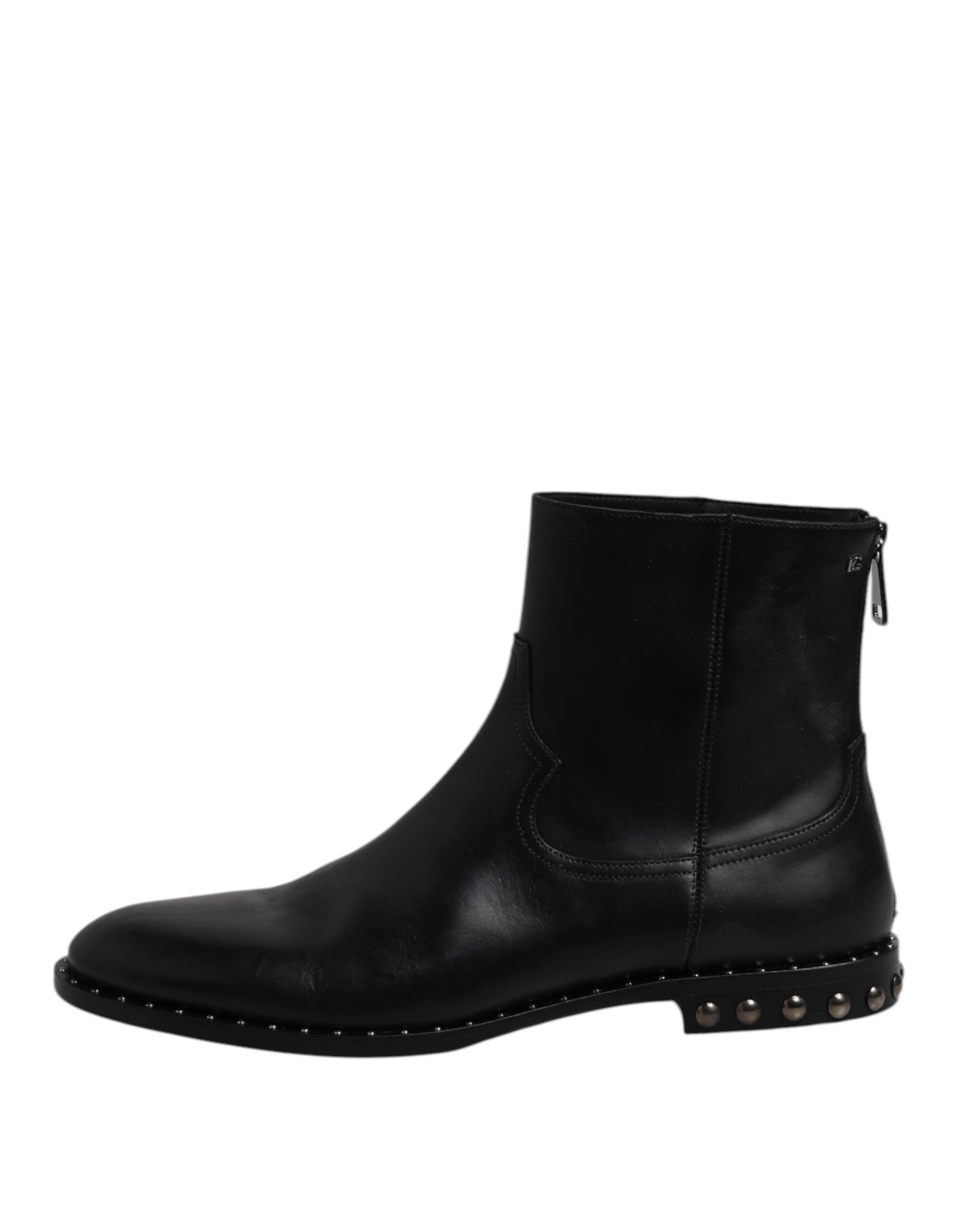 Bottines à logo en cuir noir Dolce &amp; Gabbana, chaussures cloutées