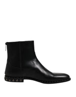 Bottines à logo en cuir noir Dolce &amp; Gabbana, chaussures cloutées