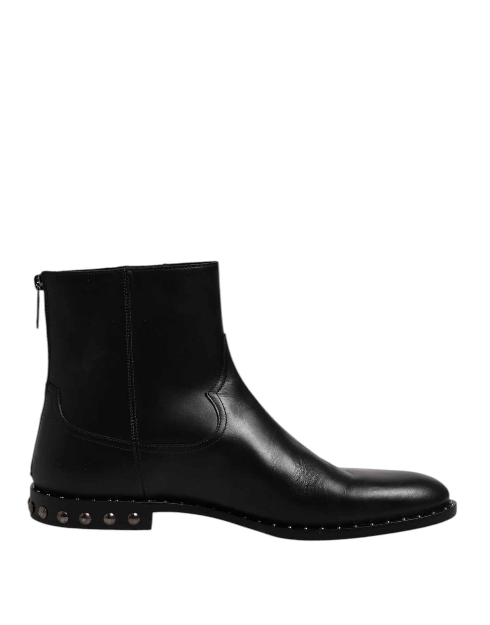 Bottines à logo en cuir noir Dolce &amp; Gabbana, chaussures cloutées