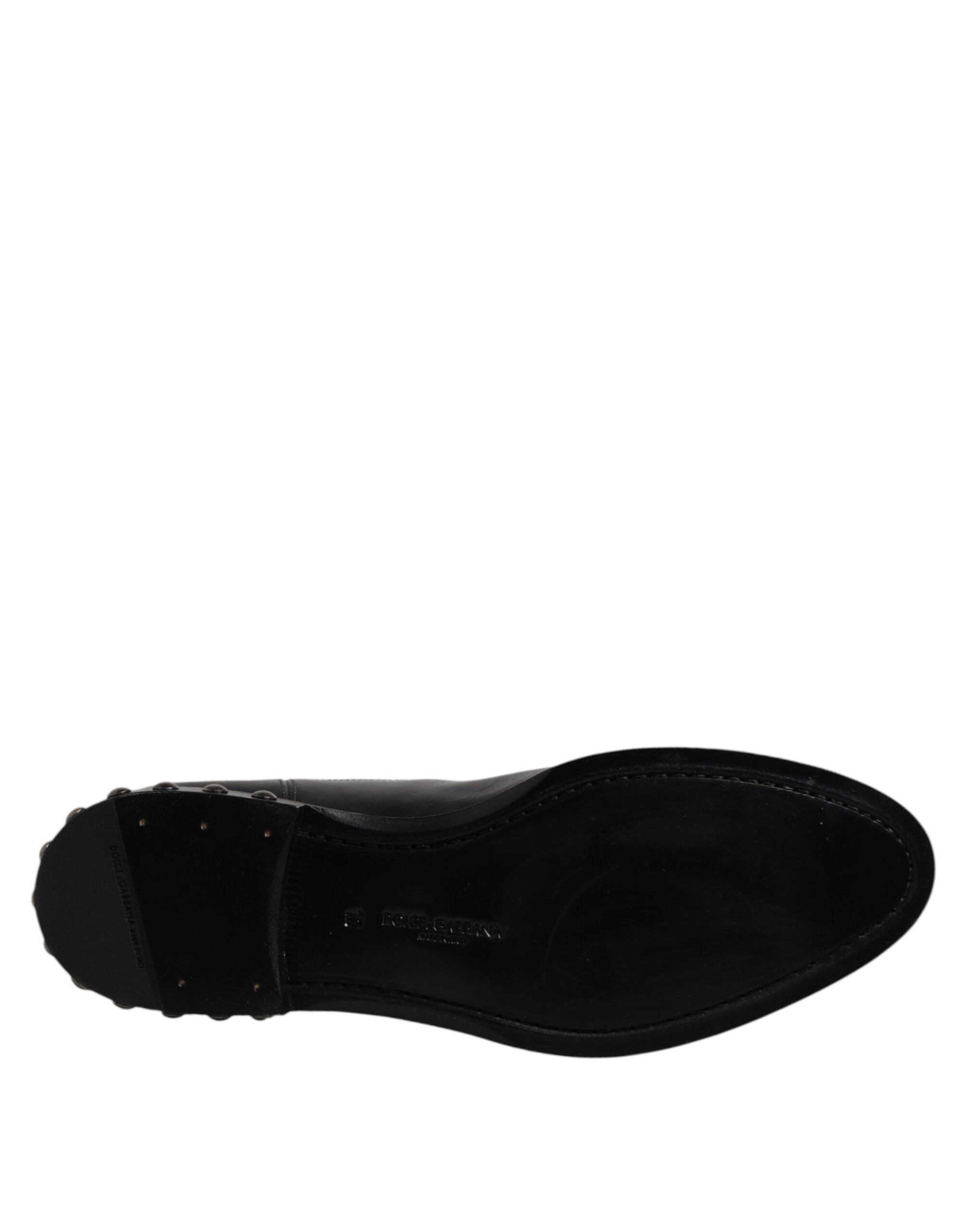 Bottines à logo en cuir noir Dolce &amp; Gabbana, chaussures cloutées