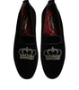 Dolce & Gabbana Black Velvet Crystal Crown Loafers Dress Shoes