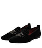 Dolce & Gabbana Black Velvet Crystal Crown Loafers Dress Shoes