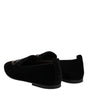 Dolce & Gabbana Black Velvet Crystal Crown Loafers Dress Shoes