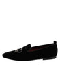 Dolce & Gabbana Black Velvet Crystal Crown Loafers Dress Shoes