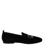 Dolce & Gabbana Black Velvet Crystal Crown Loafers Dress Shoes