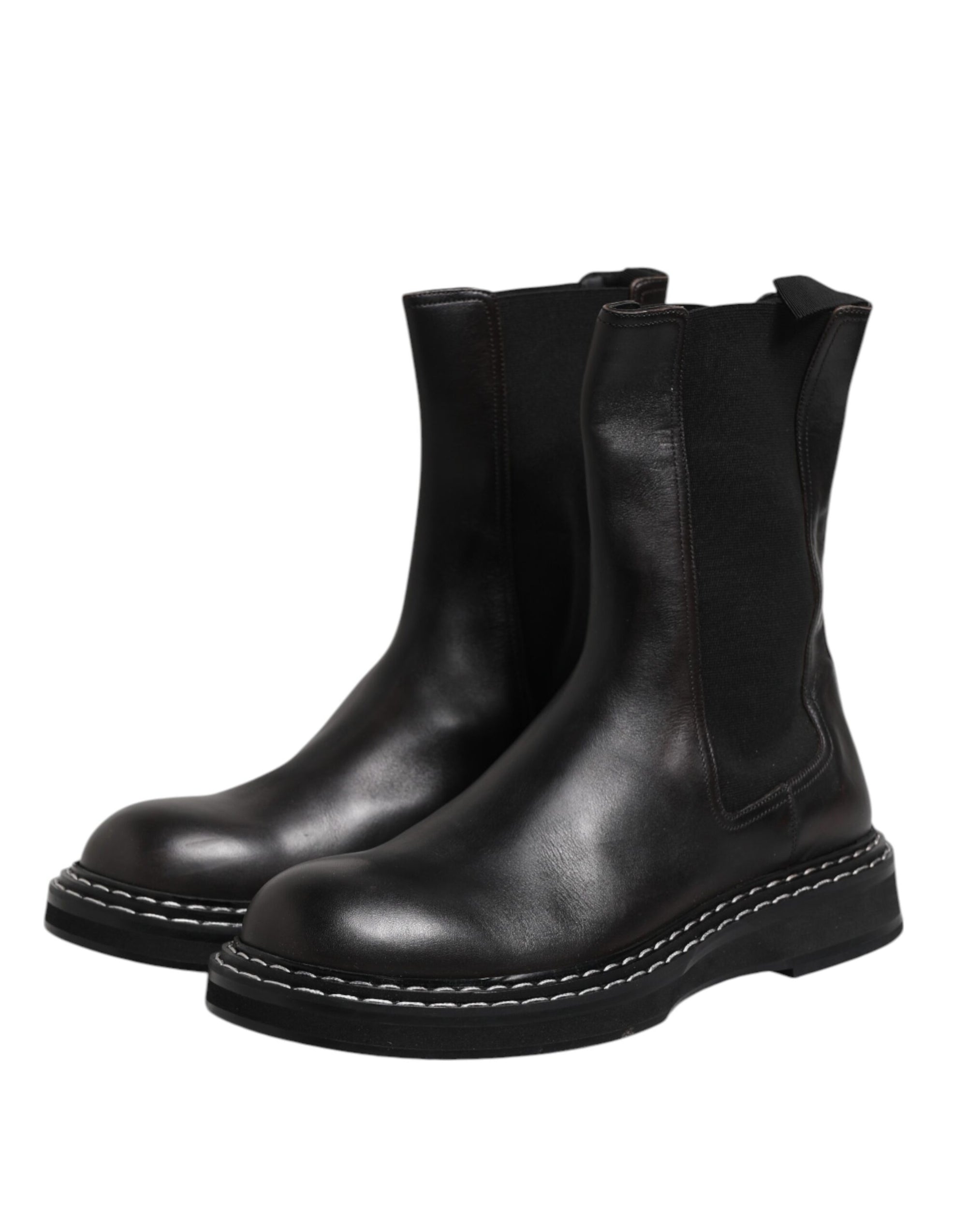 Bottes mi-mollet en cuir noir Dolce &amp; Gabbana Chaussures plates