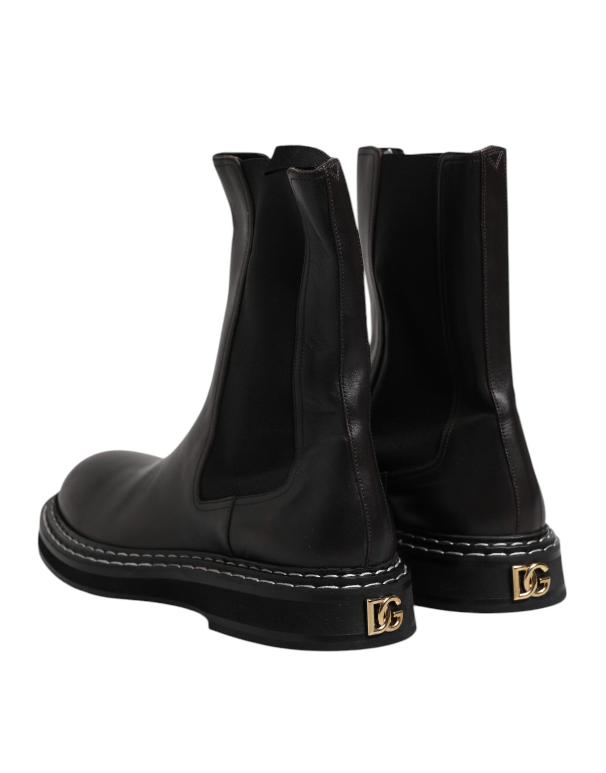 Bottes mi-mollet en cuir noir Dolce &amp; Gabbana Chaussures plates