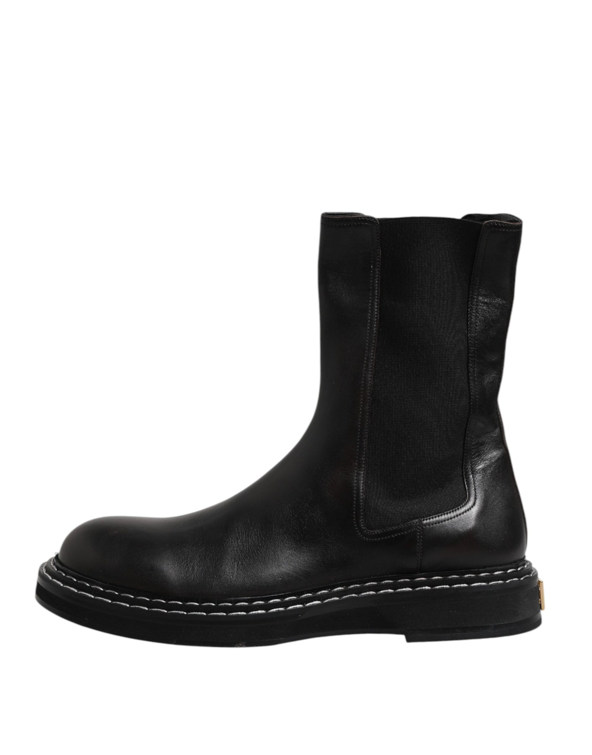 Bottes mi-mollet en cuir noir Dolce &amp; Gabbana Chaussures plates