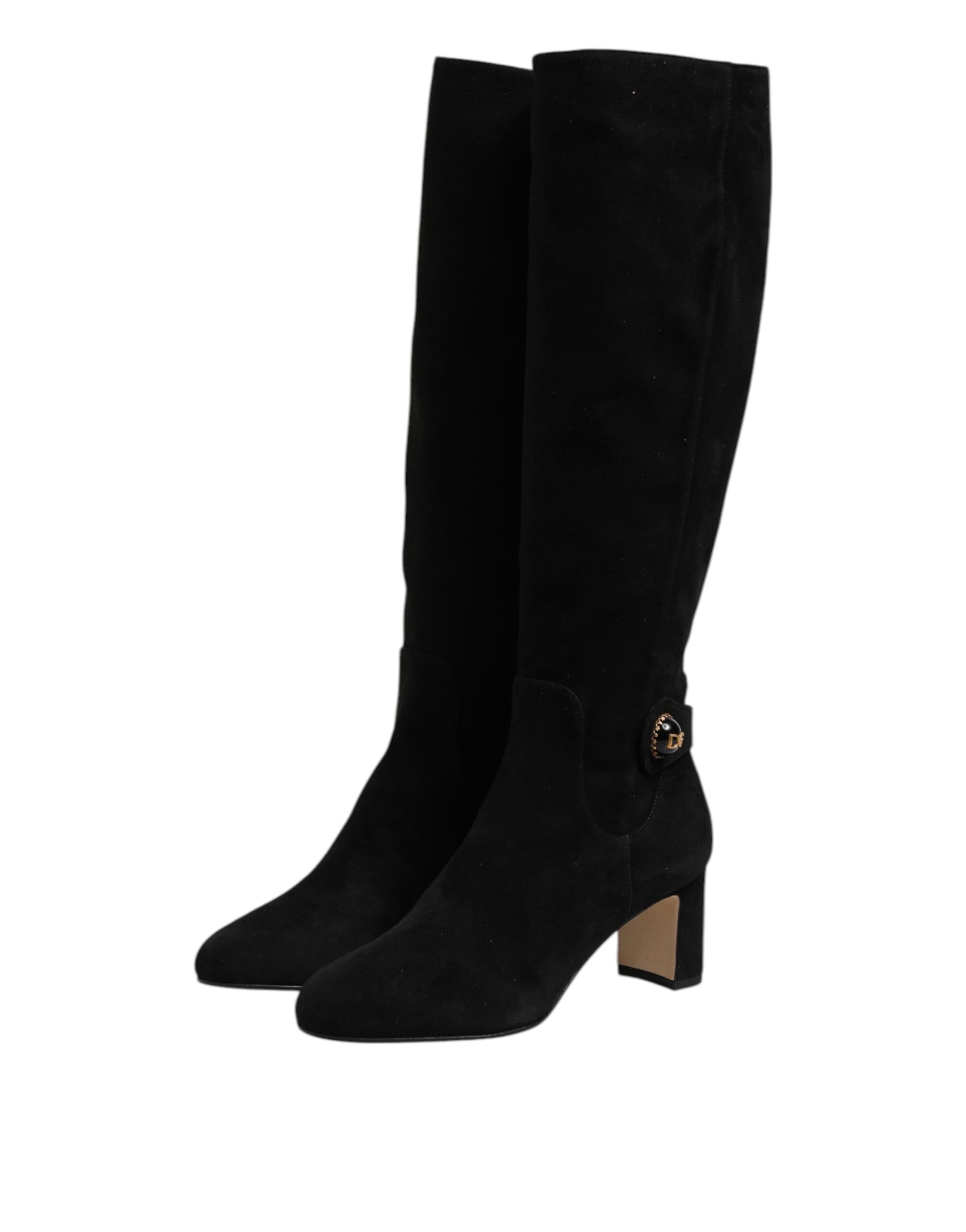 Dolce &amp; Gabbana Black Suede Leather Knee High Boots Shoes