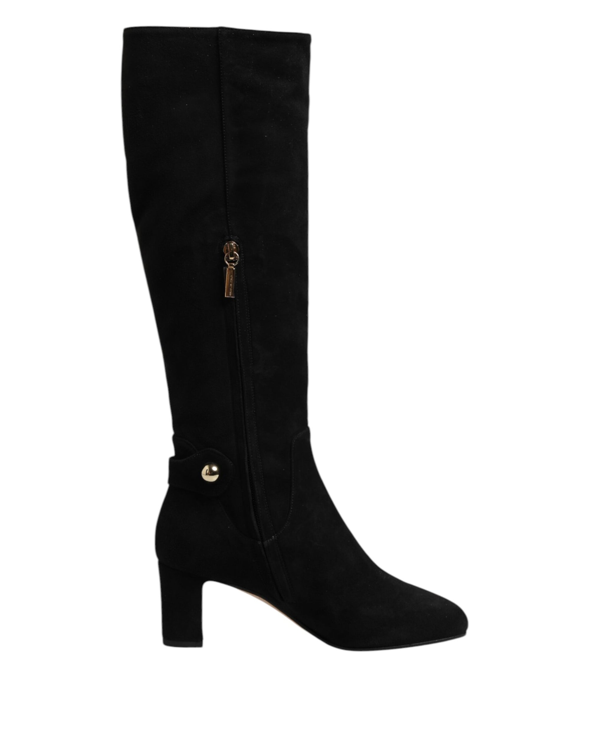 Dolce &amp; Gabbana Black Suede Leather Knee High Boots Shoes