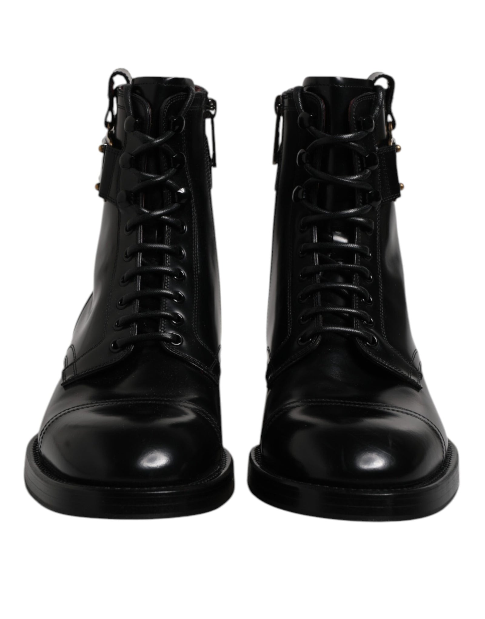 Bottes mi-mollet en cuir noir Dolce &amp; Gabbana à lacets