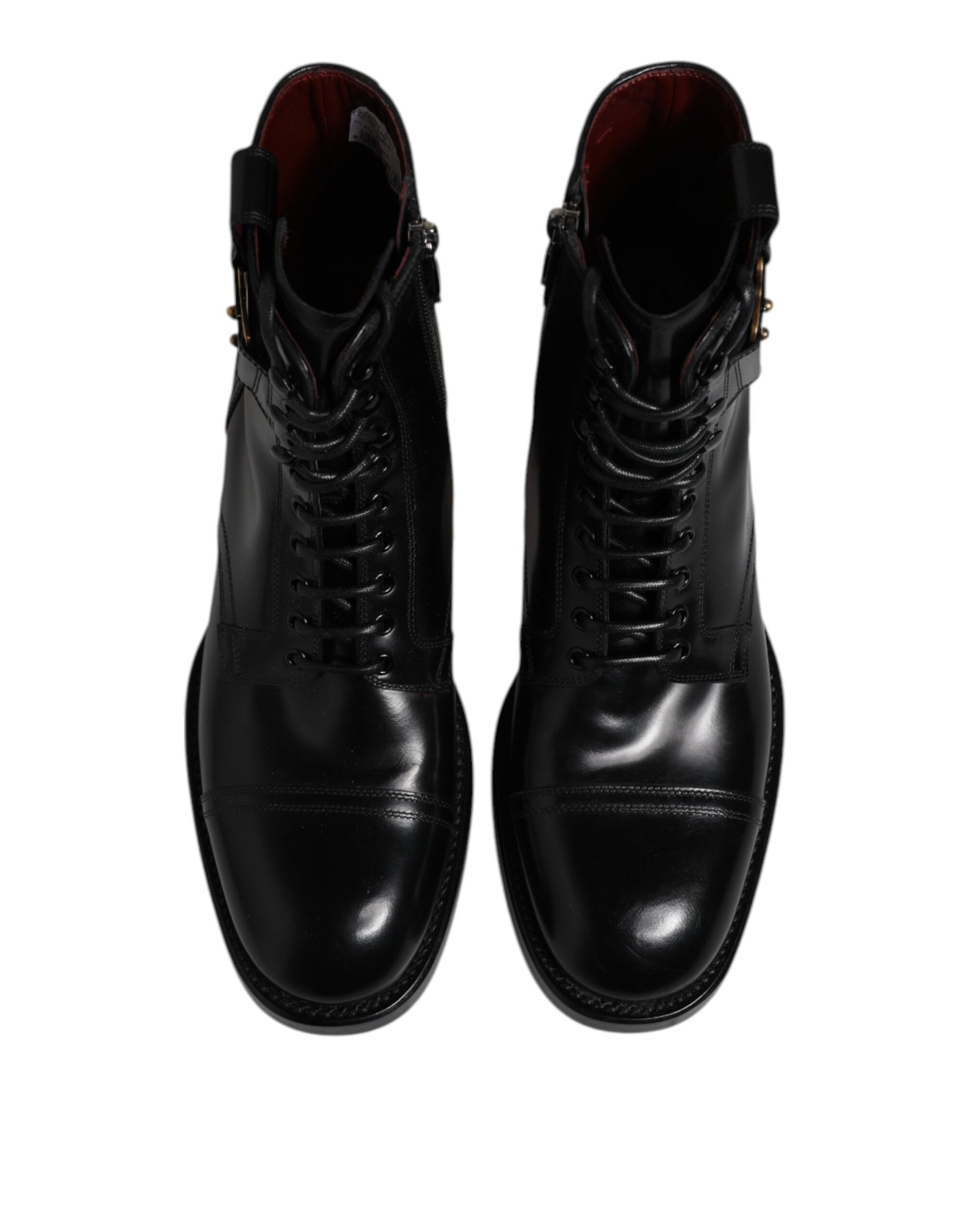 Bottes mi-mollet en cuir noir Dolce &amp; Gabbana à lacets