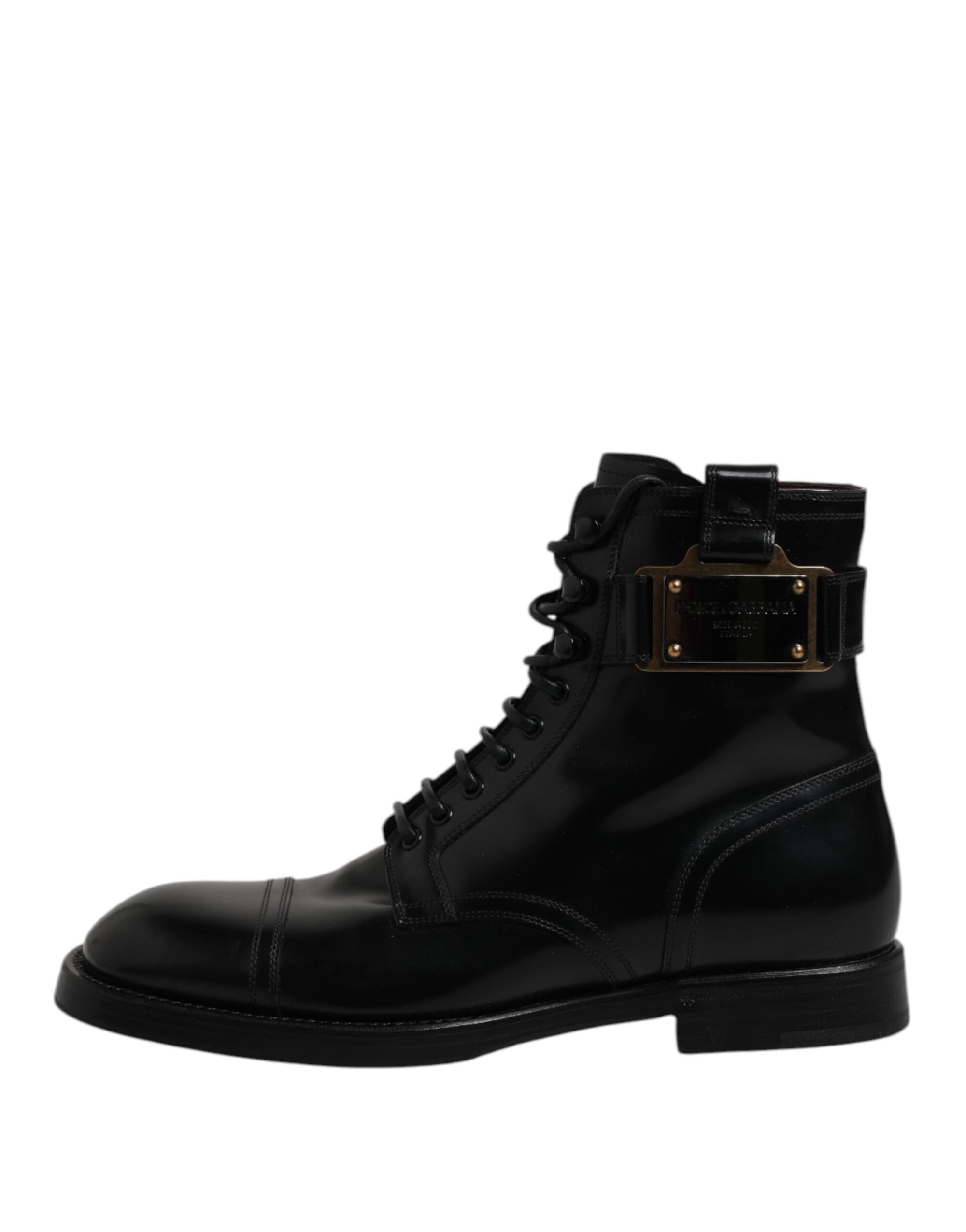 Bottes mi-mollet en cuir noir Dolce &amp; Gabbana à lacets