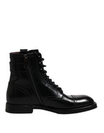 Bottes mi-mollet en cuir noir Dolce &amp; Gabbana à lacets
