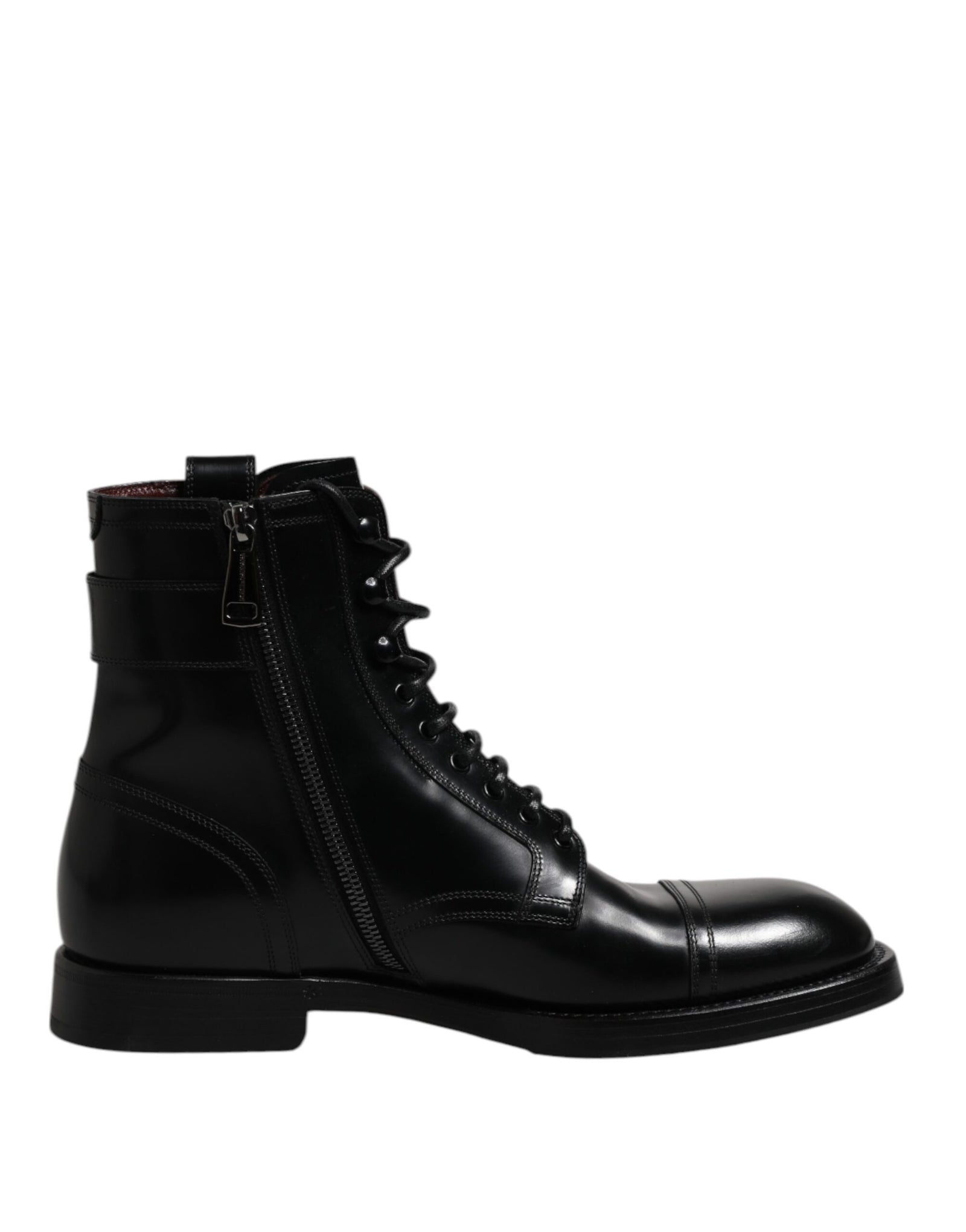 Bottes mi-mollet en cuir noir Dolce &amp; Gabbana à lacets