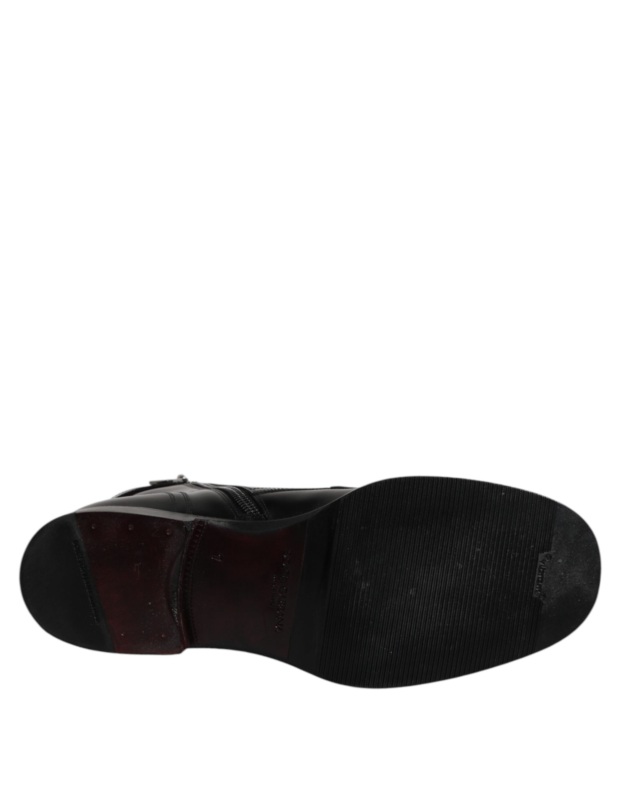 Bottes mi-mollet en cuir noir Dolce &amp; Gabbana à lacets