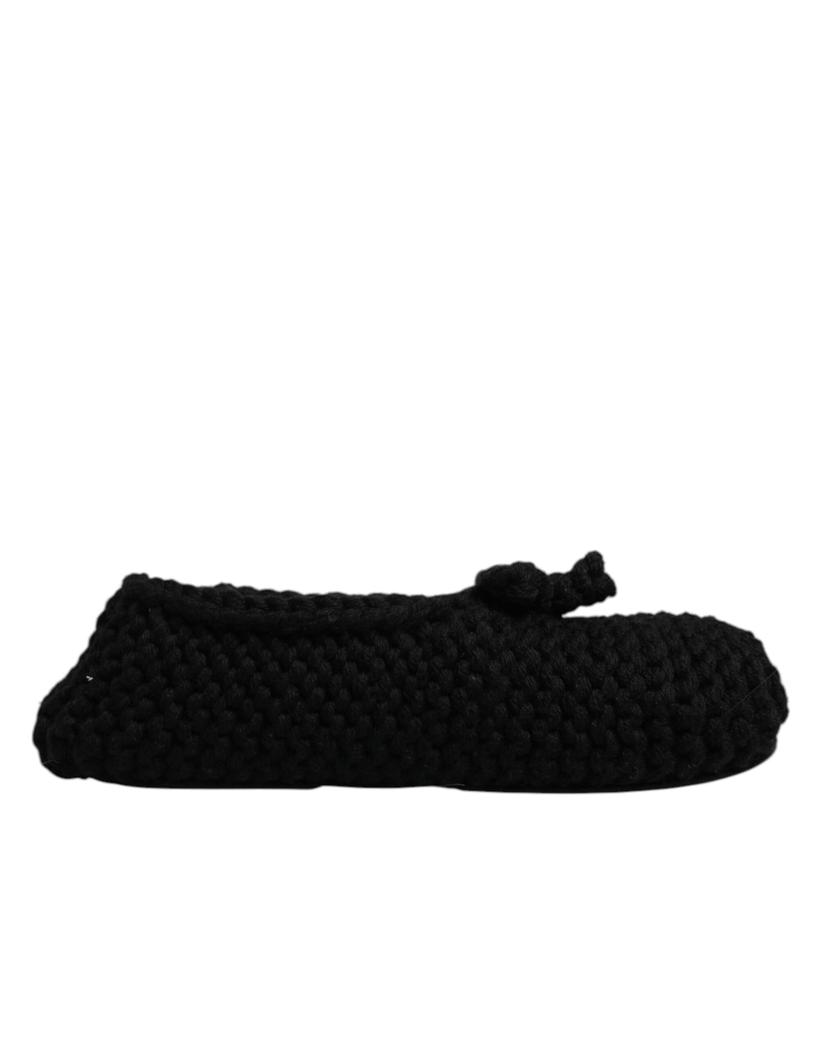 Dolce &amp; Gabbana Black Wool Slip On Flats Ballerina Shoes