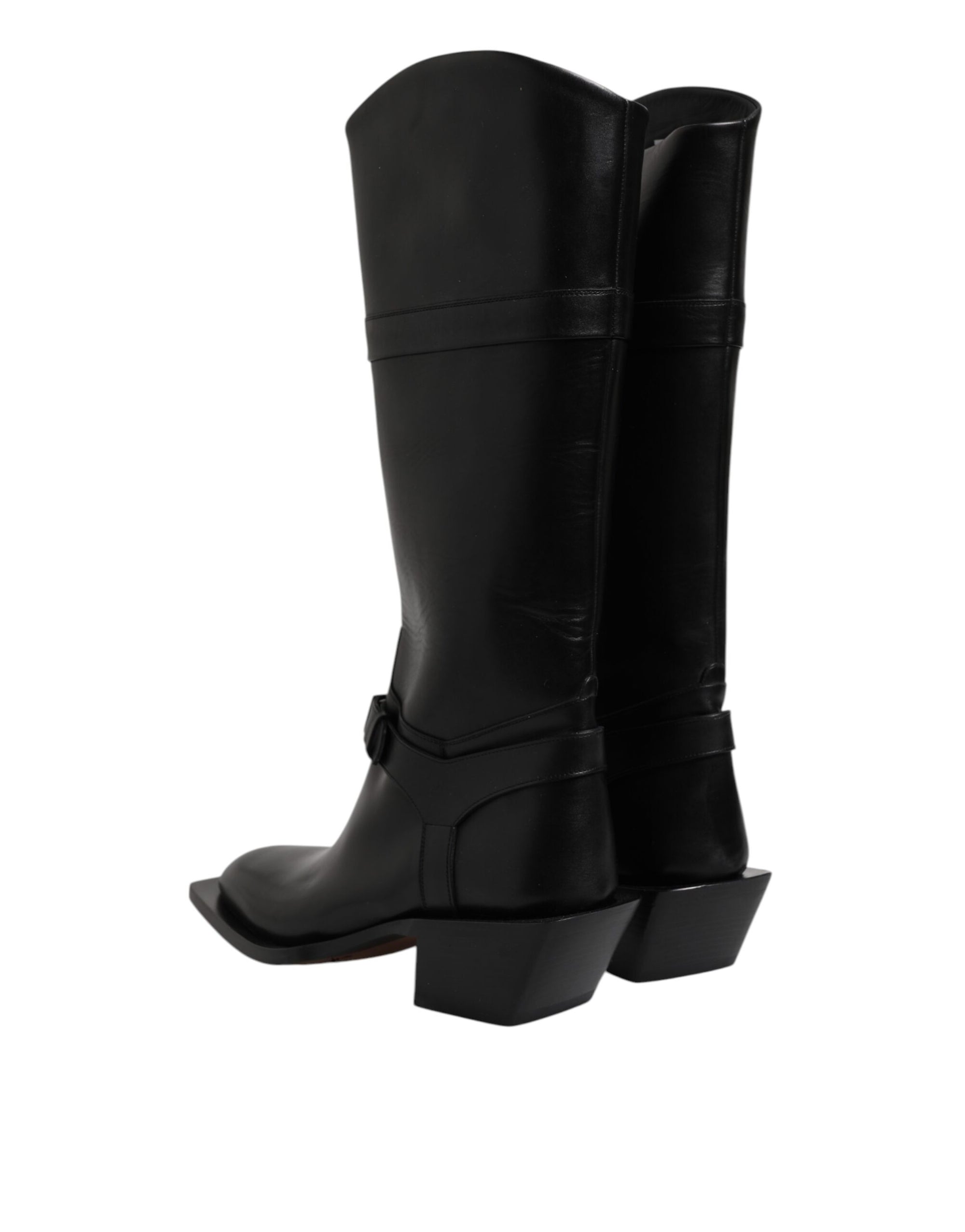 Dolce & Gabbana Black Leather High Boots Flats Shoes