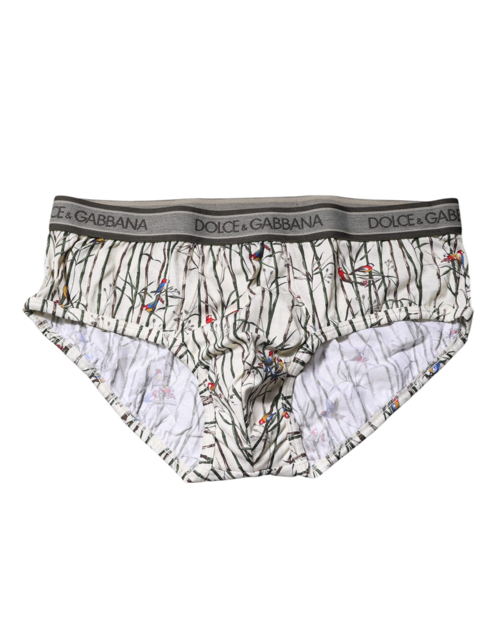 Sous-vêtement régulier en coton imprimé oiseaux ivoire Dolce &amp; Gabbana
