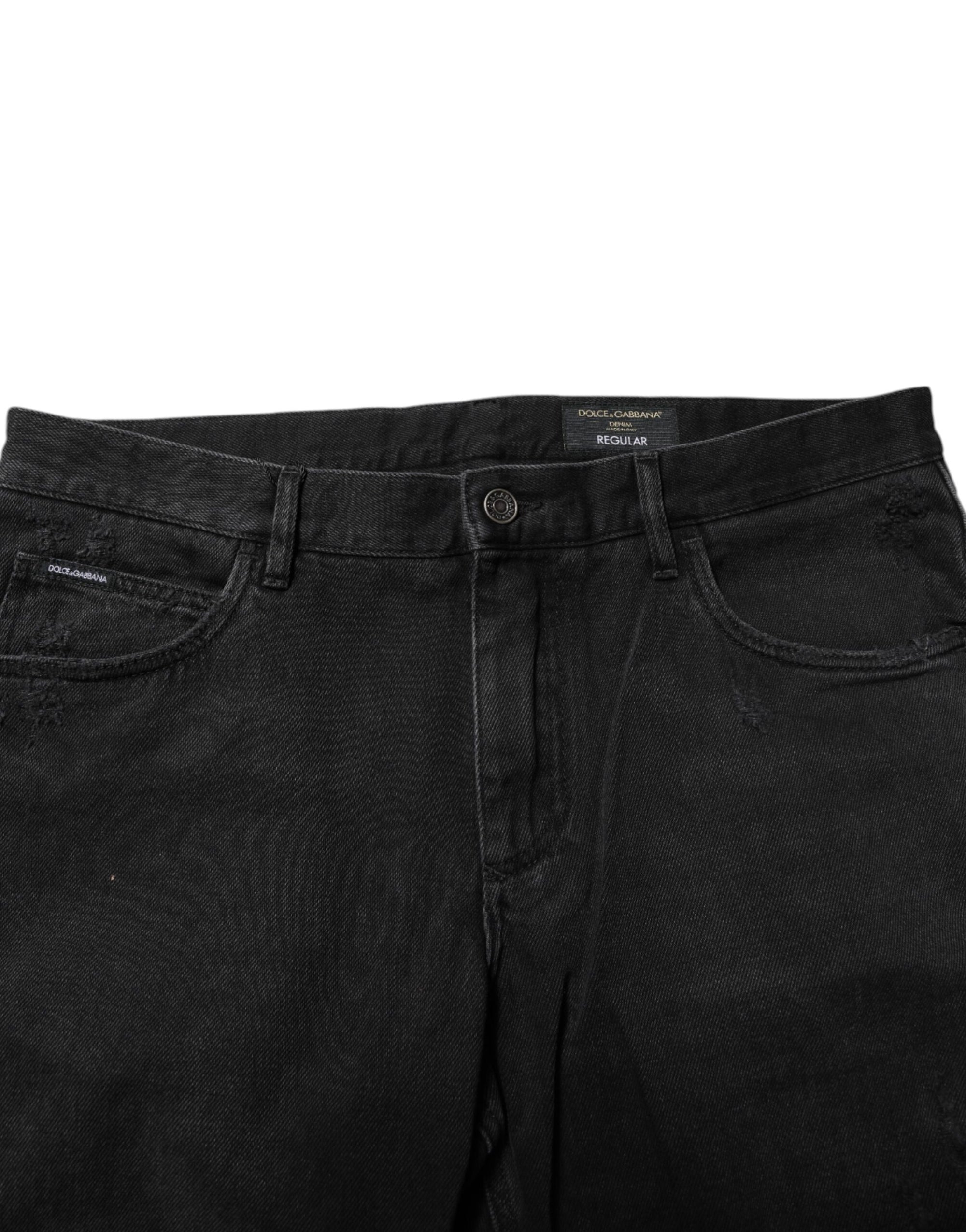 Dolce & Gabbana Black Cotton Logo Plaque Skinny Denim Jeans