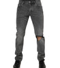 Dolce & Gabbana Gray Cotton Logo Plaque Denim Jeans
