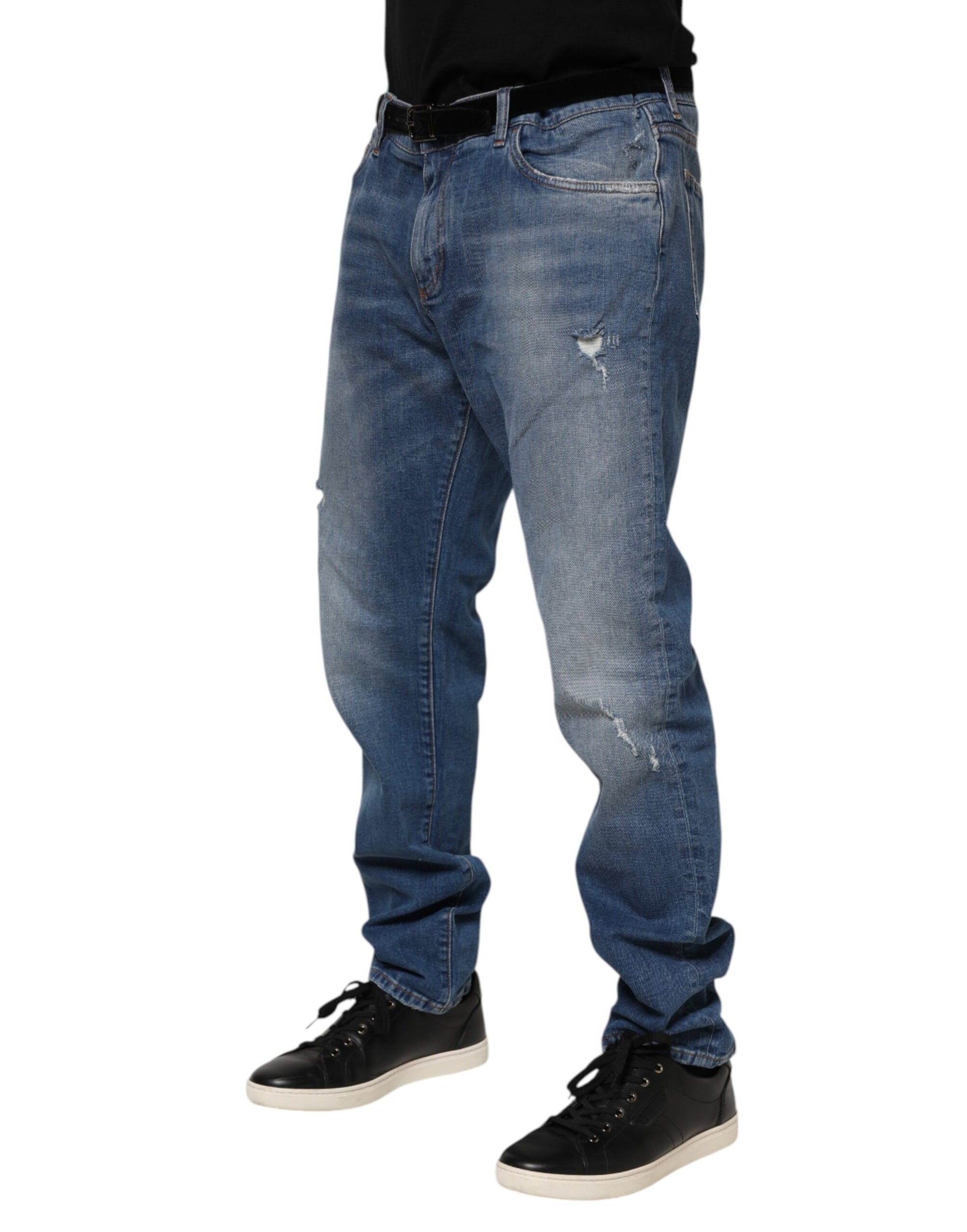 Dolce & Gabbana Blue Washed Cotton Logo Plaque Denim Jeans